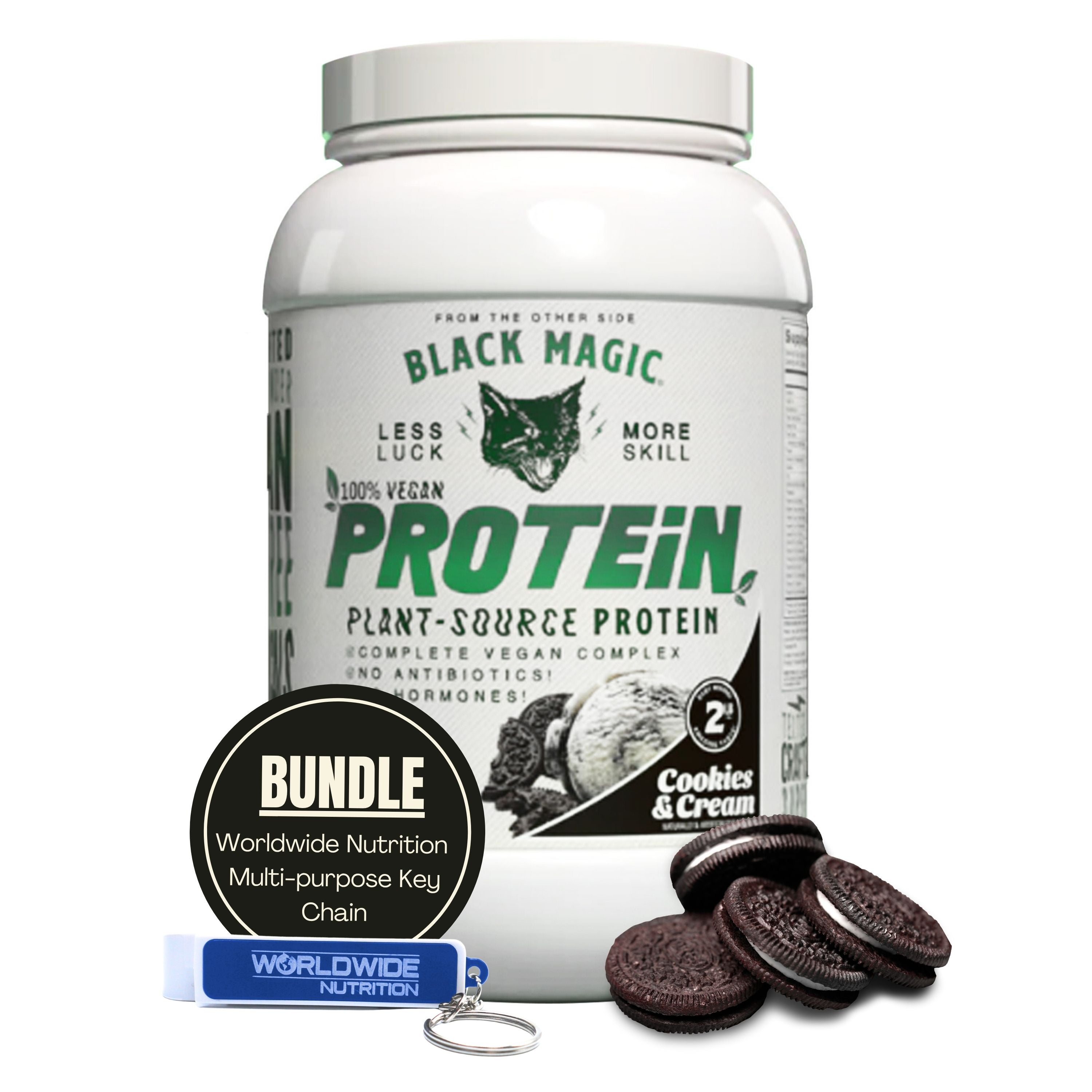 Black Magic Supply Vegan Plant-Source Protein Powder - Cookies and Cream - Whey, Egg, and Casein Complex with Enzymes & MCT - 2 lb