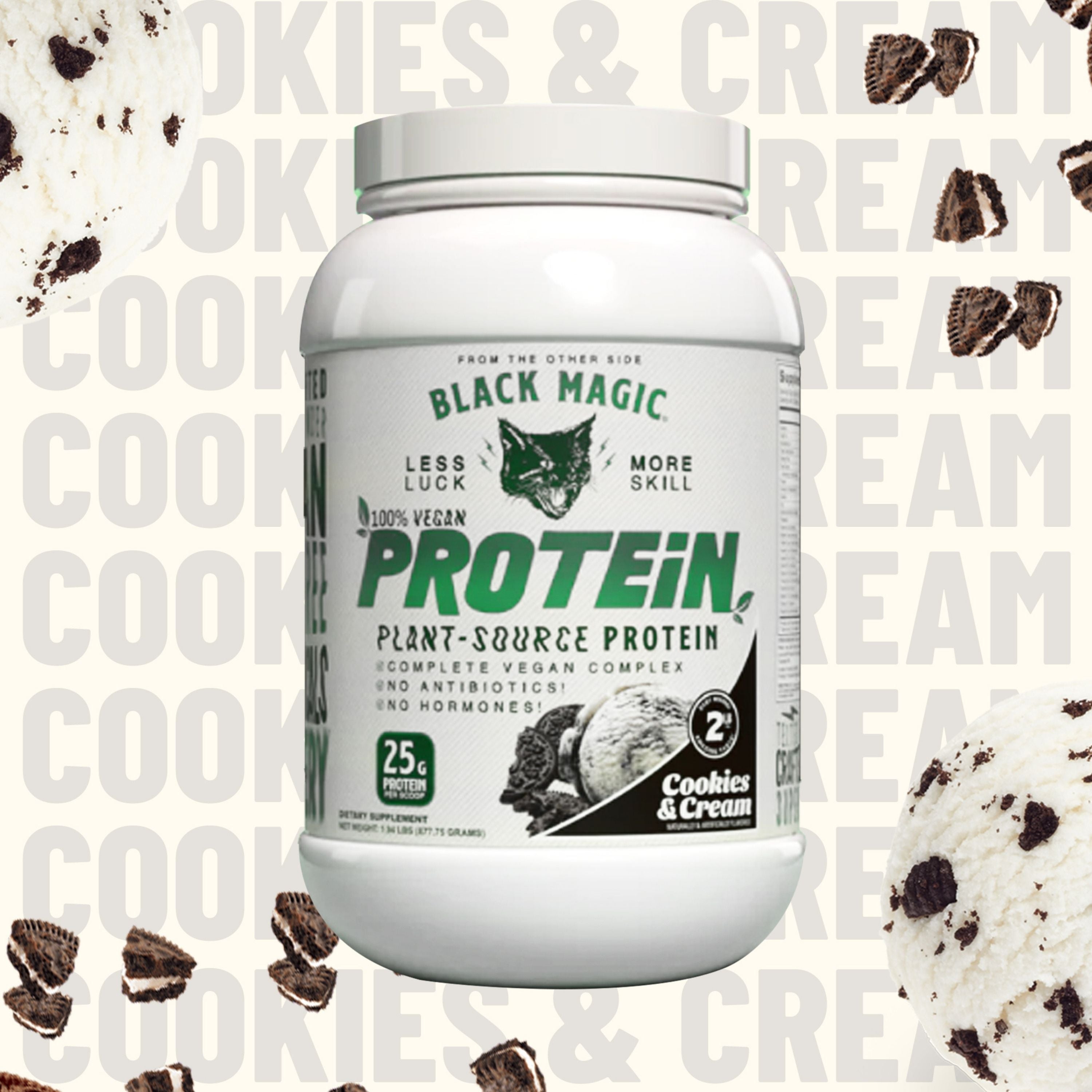 Black Magic Supply Vegan Plant-Source Protein Powder - Cookies and Cream - Whey, Egg, and Casein Complex with Enzymes & MCT - 2 lb