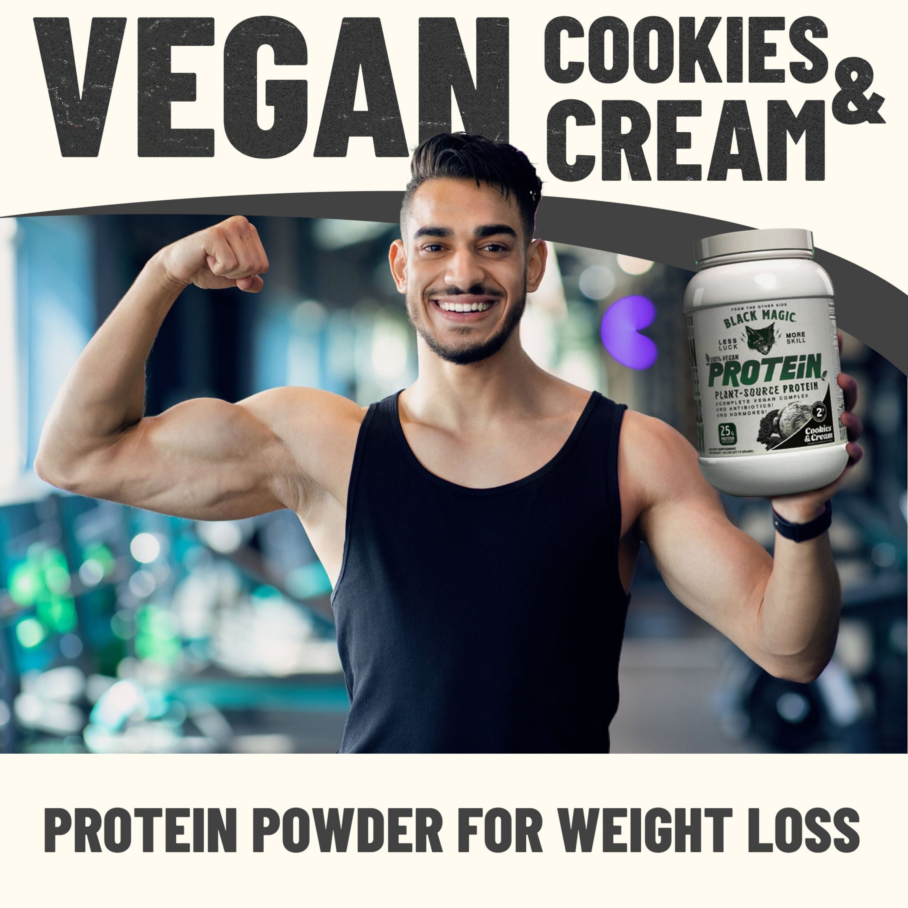 Black Magic Supply Vegan Plant-Source Protein Powder - Cookies and Cream - Whey, Egg, and Casein Complex with Enzymes & MCT - 2 lb