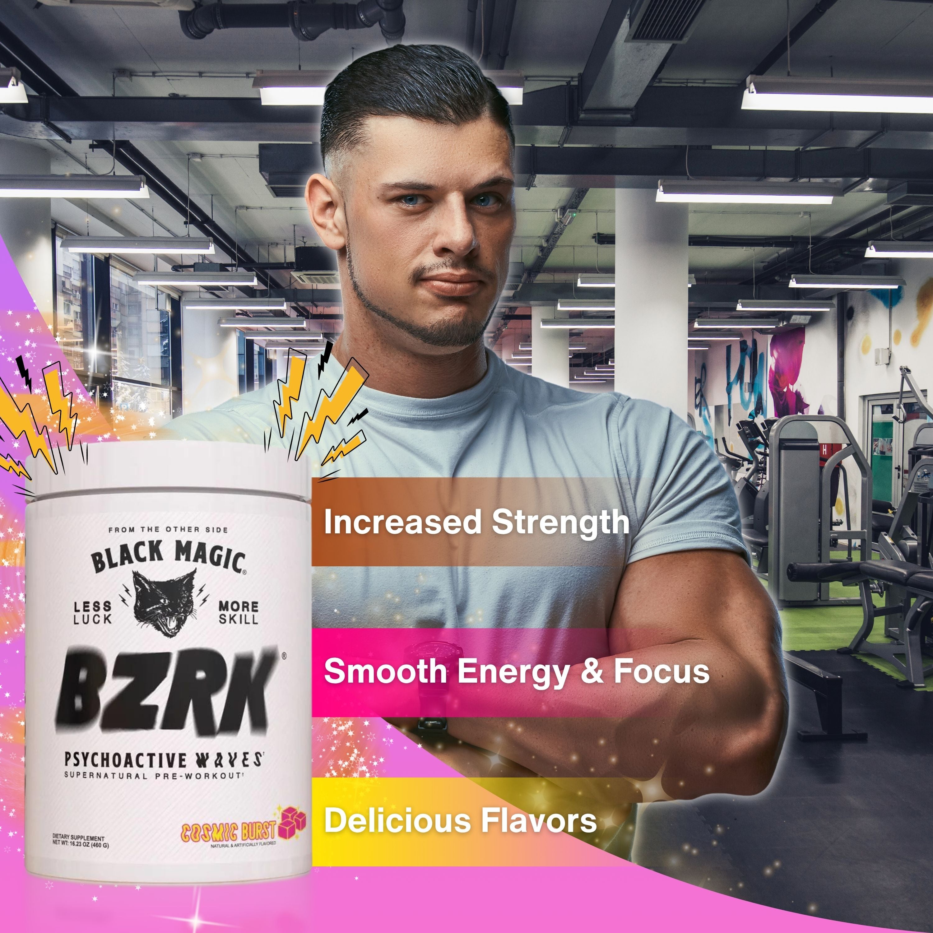 Black Magic Supply BZRK Psychoactive Waves Pre-Workout Powder - Cosmic Burst - 16.23oz (460g) - Pack of 1