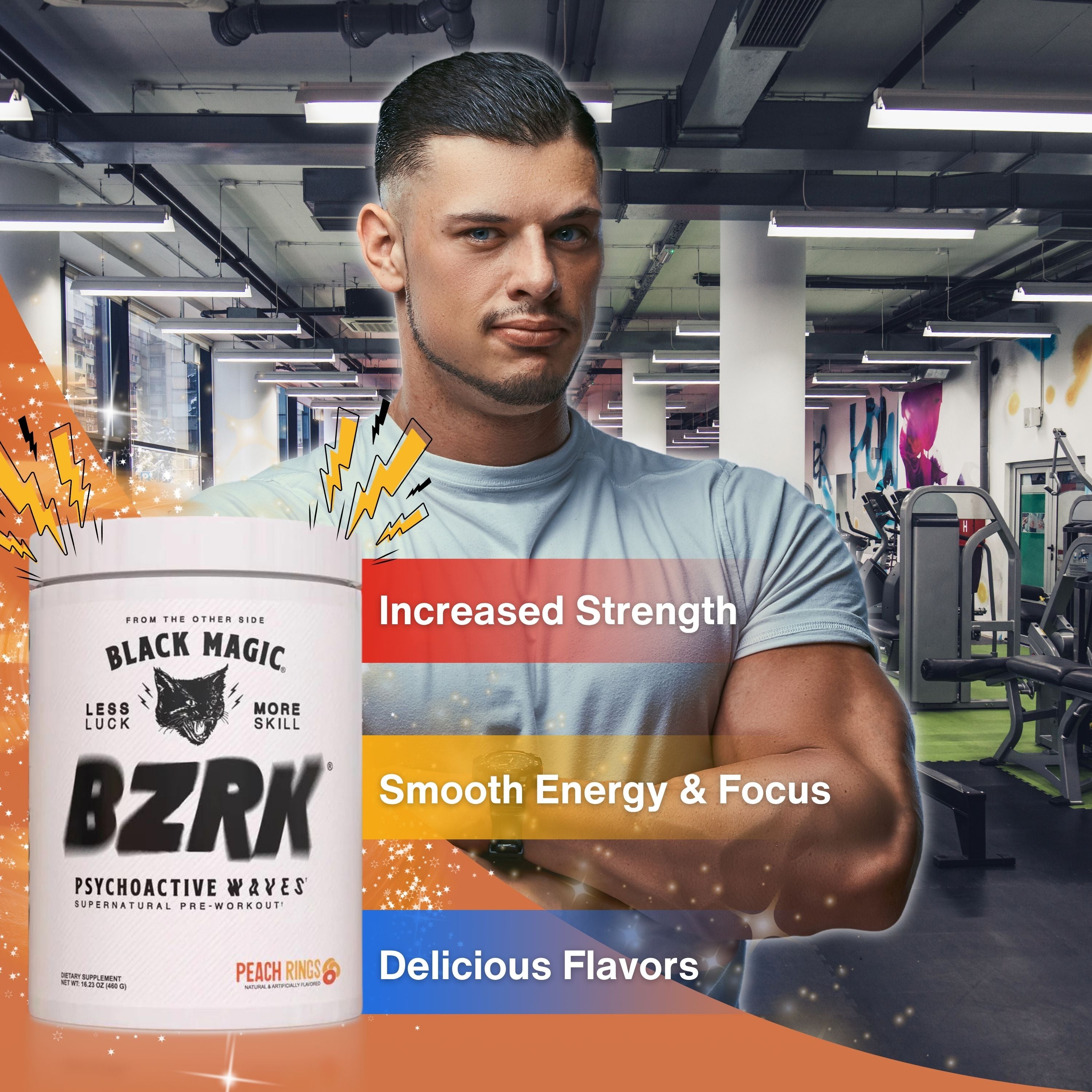 Black Magic Supply BZRK Psychoactive Waves Pre-Workout Powder - Peach Rings - 17.63oz (500g) - Pack of 1