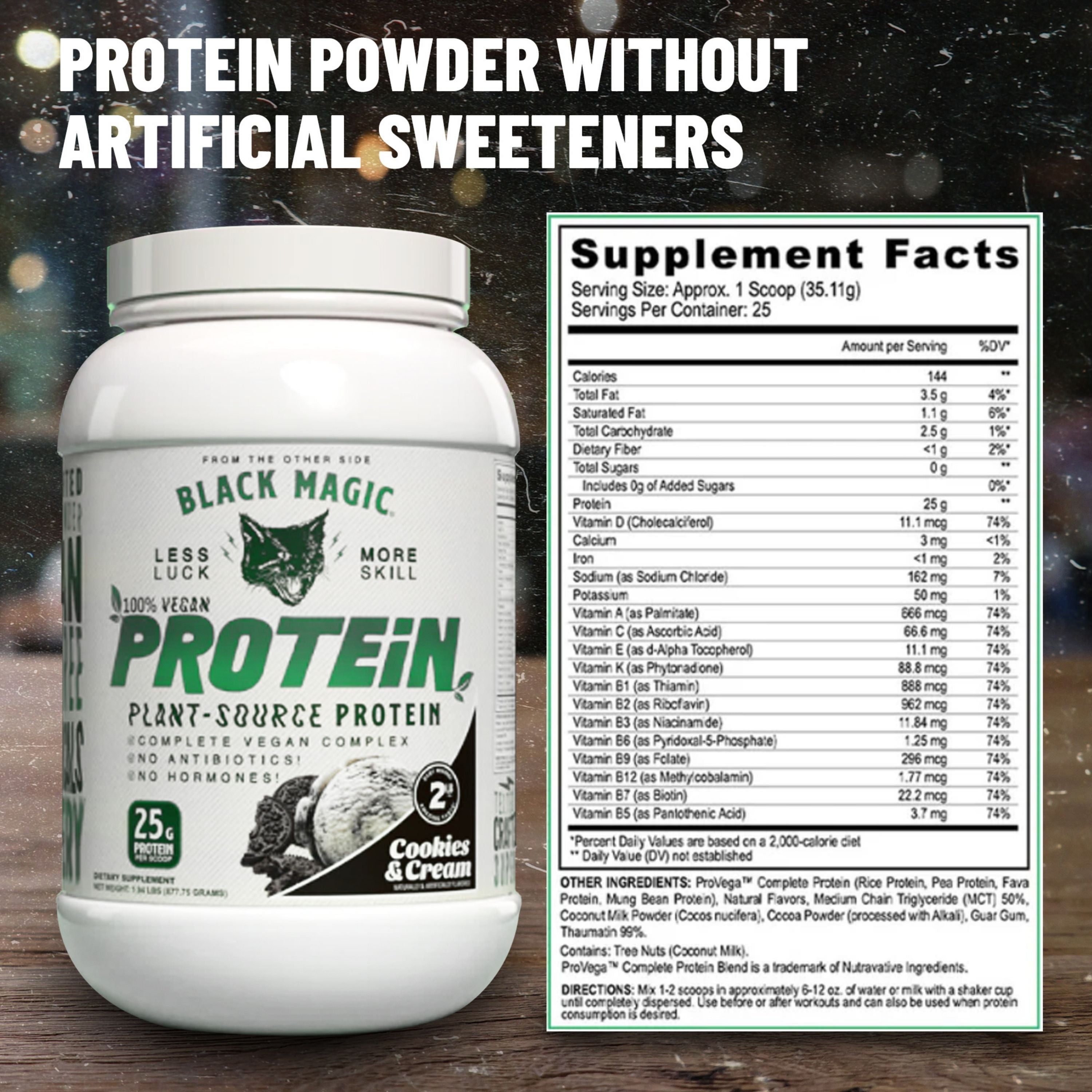 Black Magic Supply Vegan Plant-Source Protein Powder - Cookies and Cream - Whey, Egg, and Casein Complex with Enzymes & MCT - 2 lb