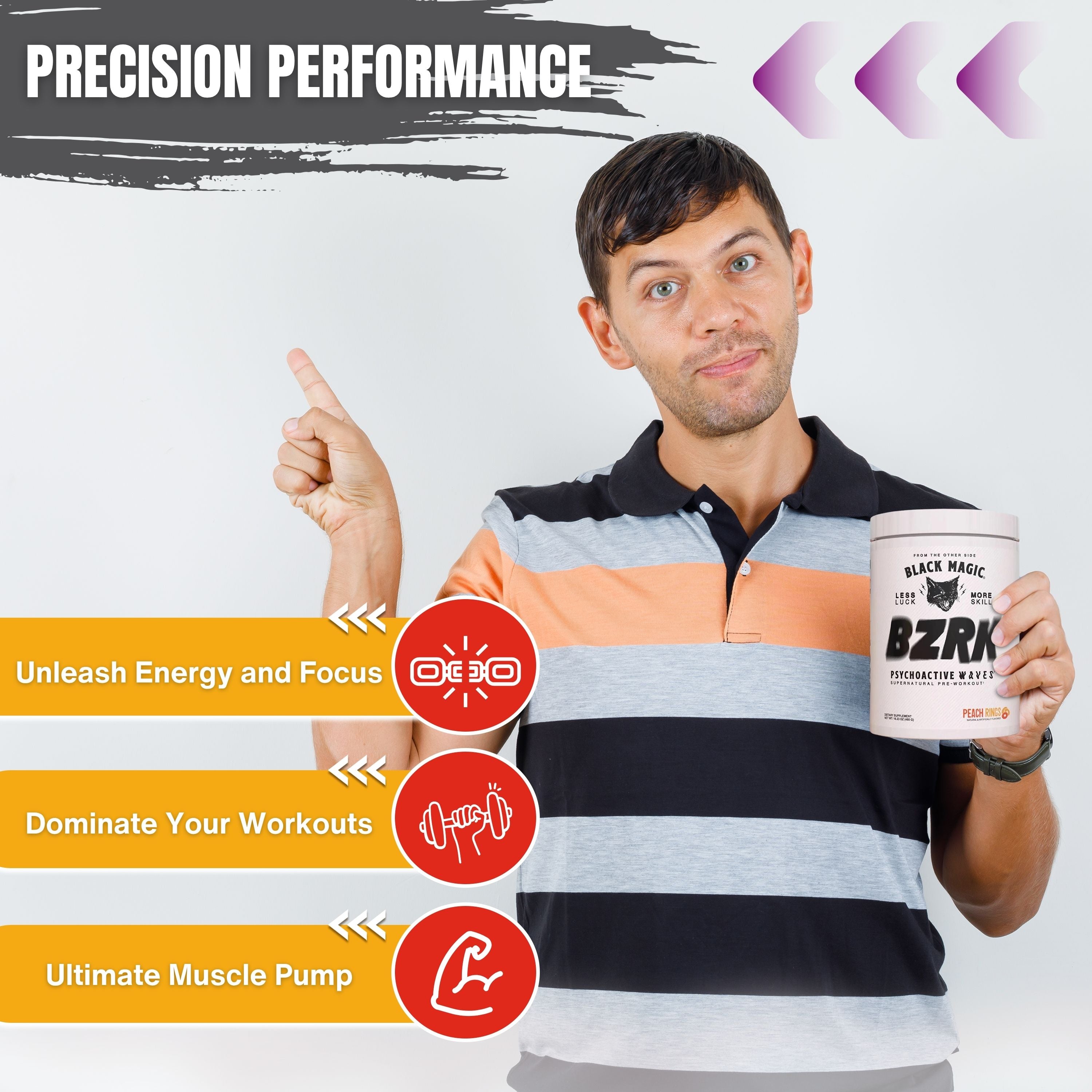 Black Magic Supply BZRK Psychoactive Waves Pre-Workout Powder - Peach Rings - 17.63oz (500g) - Pack of 1