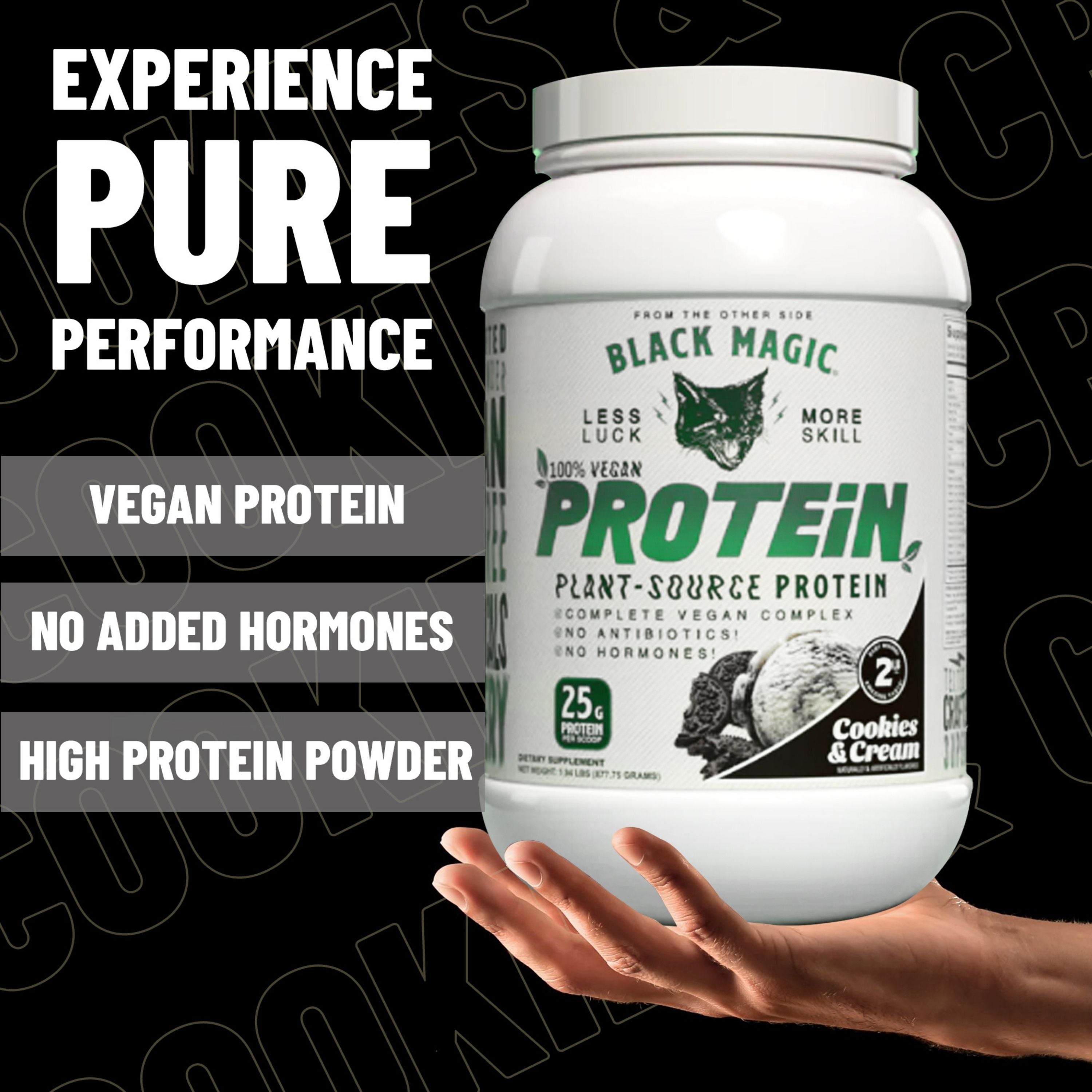 Black Magic Supply Vegan Plant-Source Protein Powder - Cookies and Cream - Whey, Egg, and Casein Complex with Enzymes & MCT - 2 lb