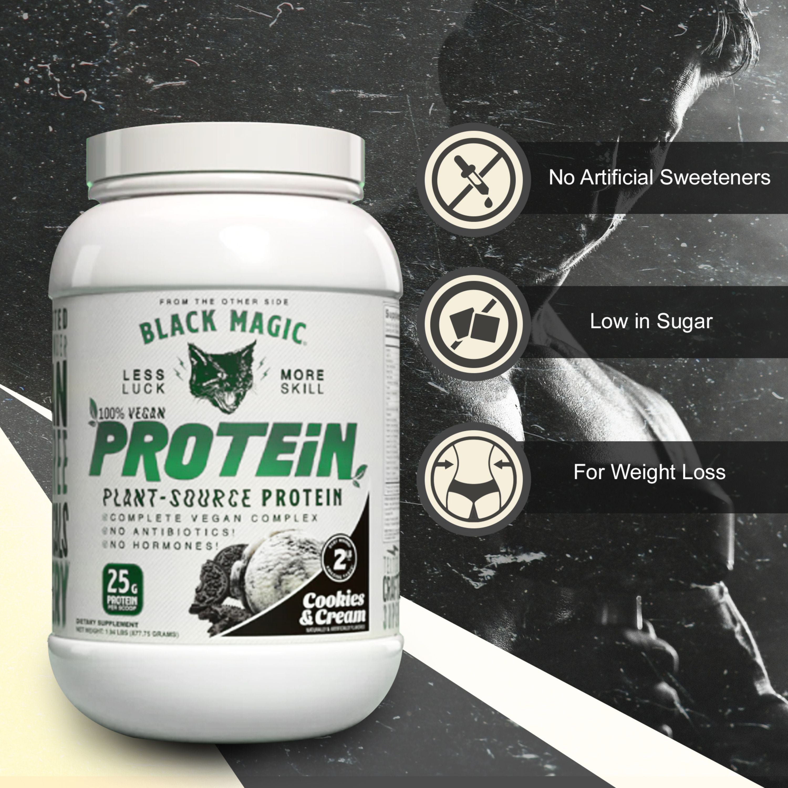 Black Magic Supply Vegan Plant-Source Protein Powder - Cookies and Cream - Whey, Egg, and Casein Complex with Enzymes & MCT - 2 lb