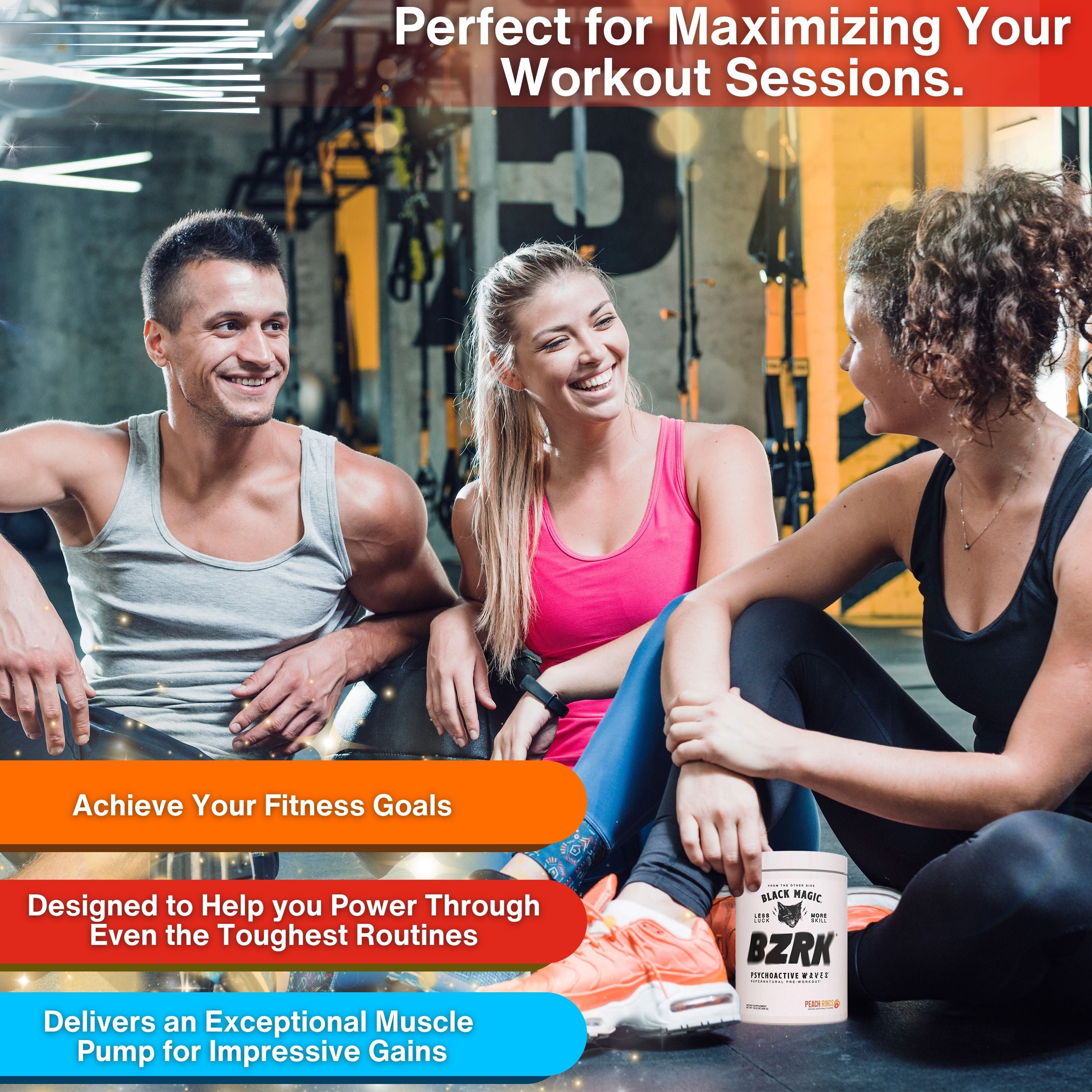 Black Magic Supply BZRK Psychoactive Waves Pre-Workout Powder - Peach Rings - 17.63oz (500g) - Pack of 1