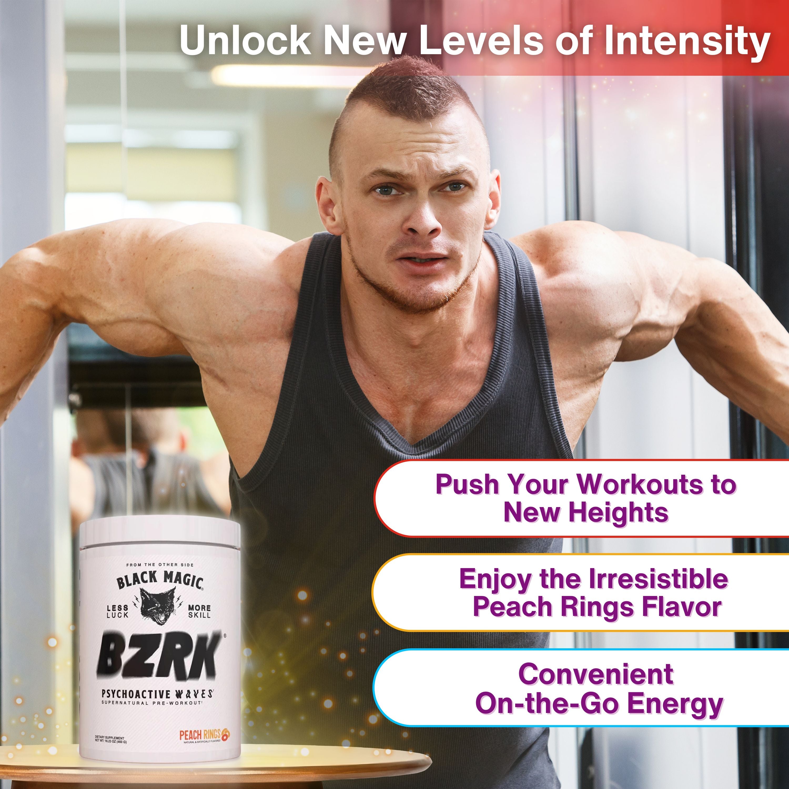 Black Magic Supply BZRK Psychoactive Waves Pre-Workout Powder - Peach Rings - 17.63oz (500g) - Pack of 1