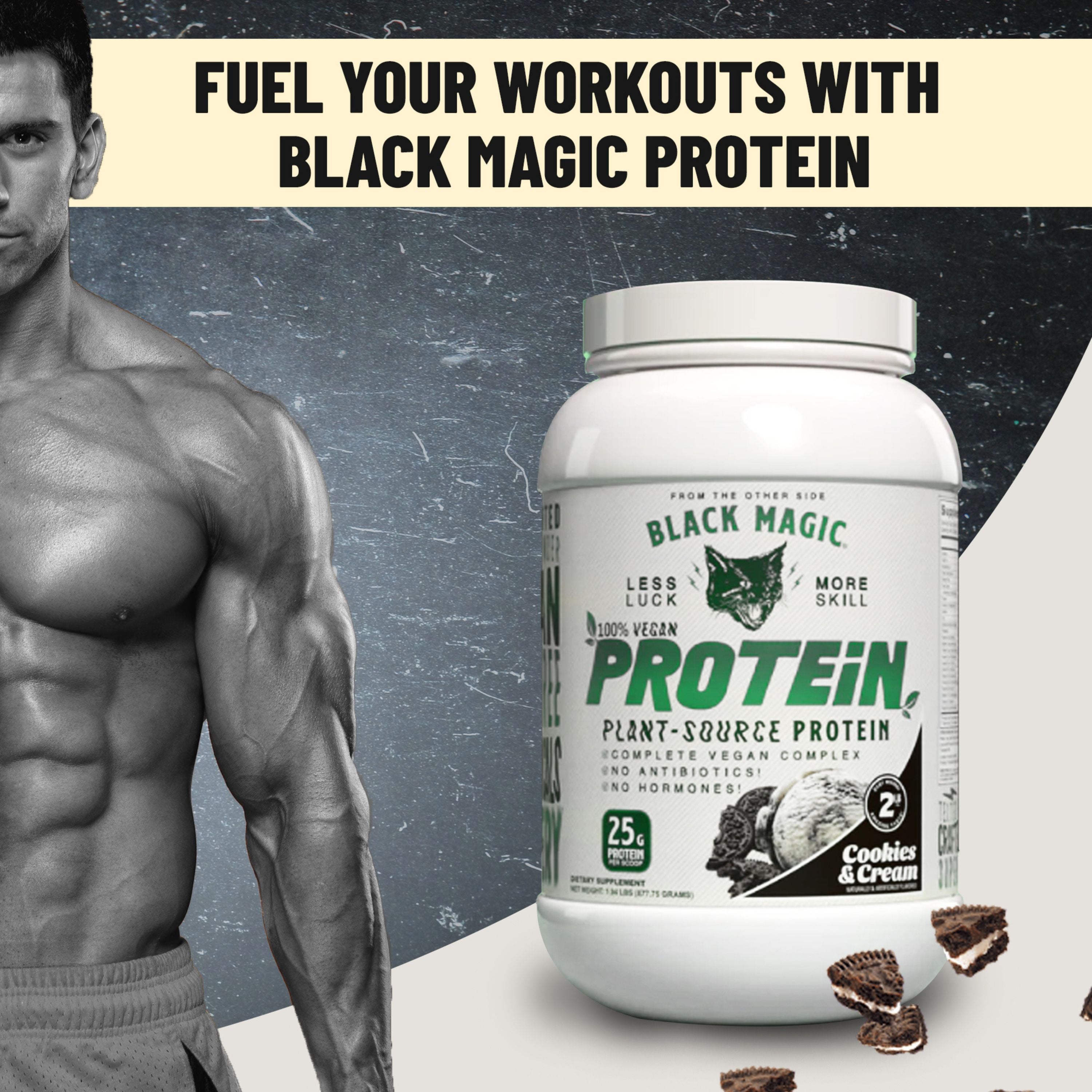 Black Magic Supply Vegan Plant-Source Protein Powder - Cookies and Cream - Whey, Egg, and Casein Complex with Enzymes & MCT - 2 lb