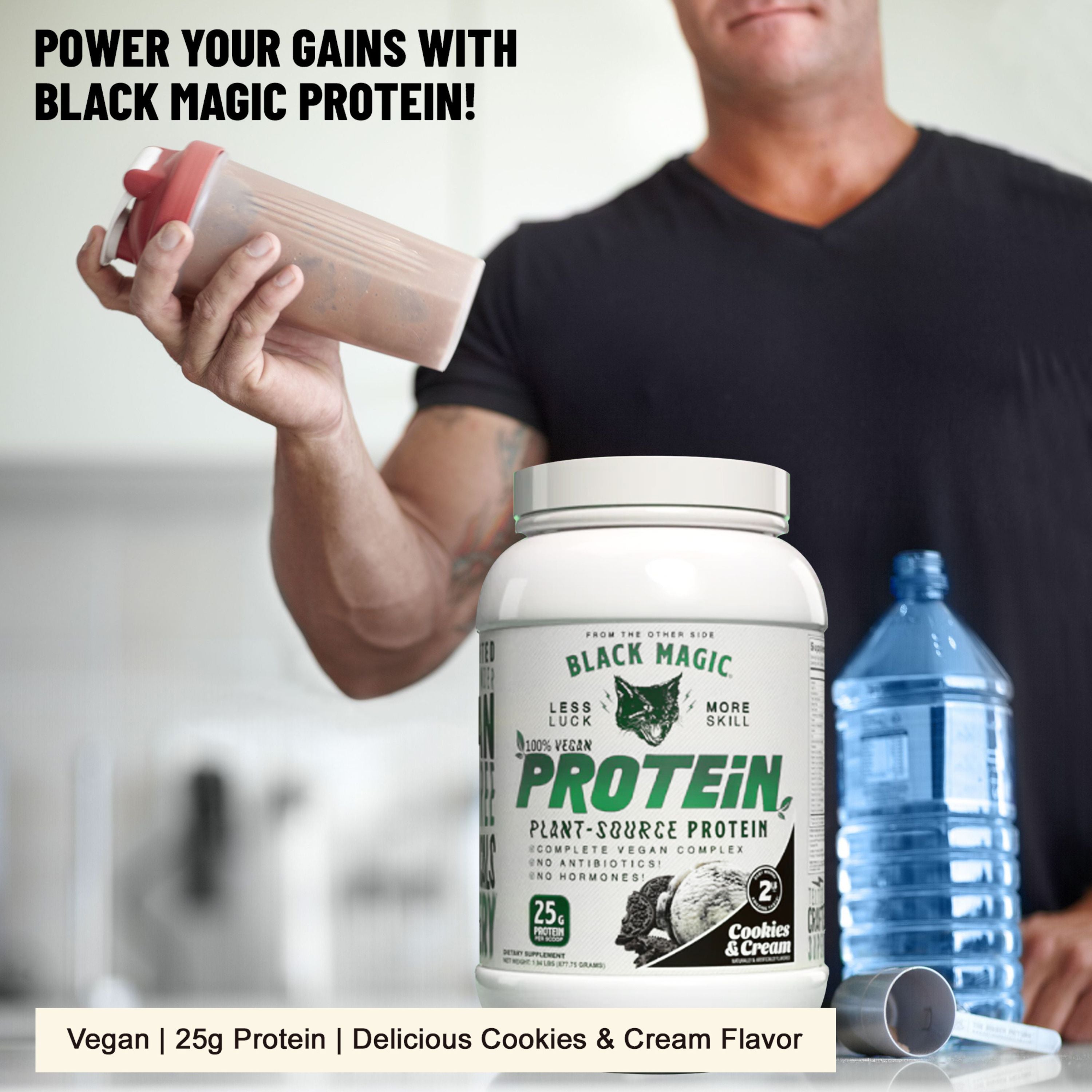 Black Magic Supply Vegan Plant-Source Protein Powder - Cookies and Cream - Whey, Egg, and Casein Complex with Enzymes & MCT - 2 lb
