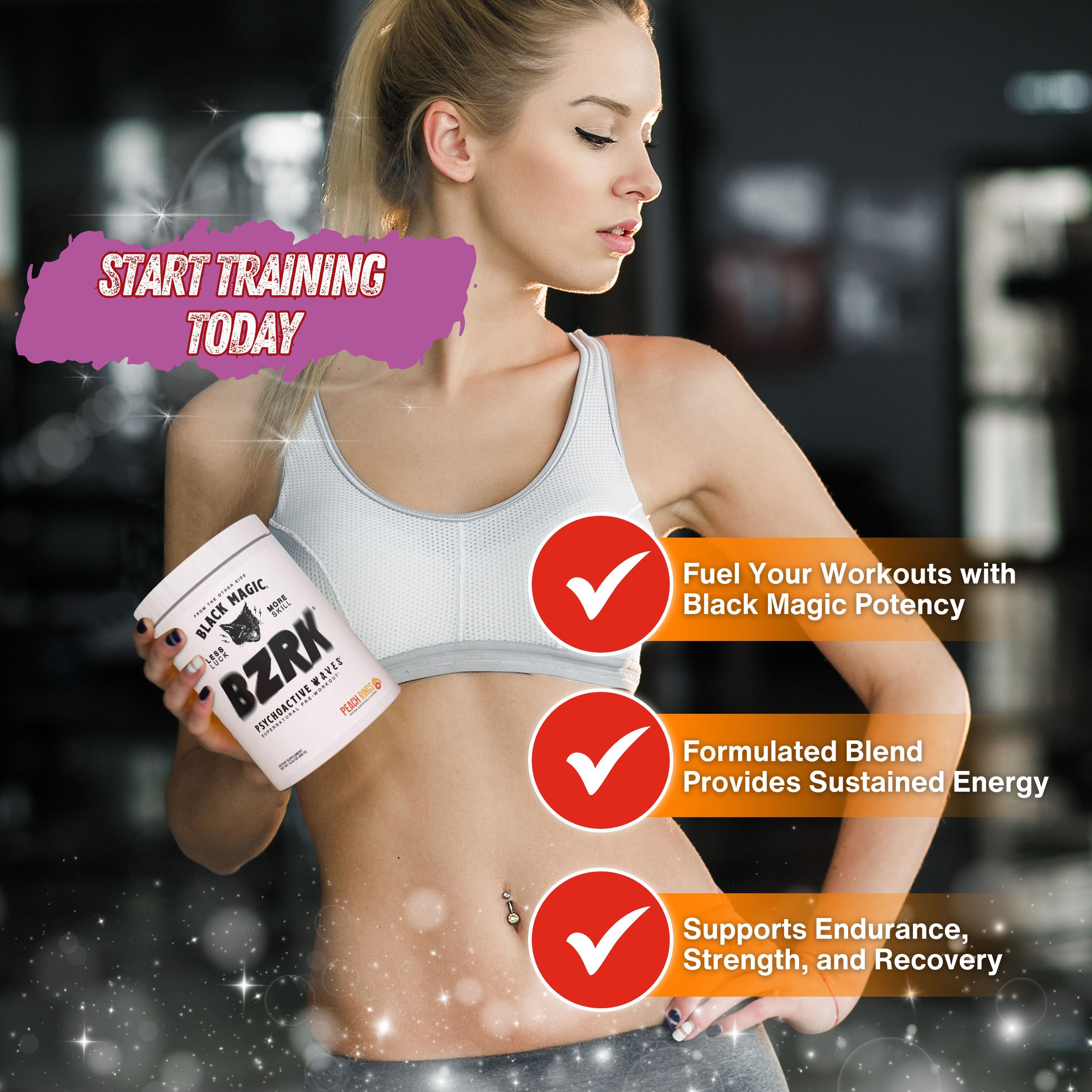 Black Magic Supply BZRK Psychoactive Waves Pre-Workout Powder - Peach Rings - 17.63oz (500g) - Pack of 1