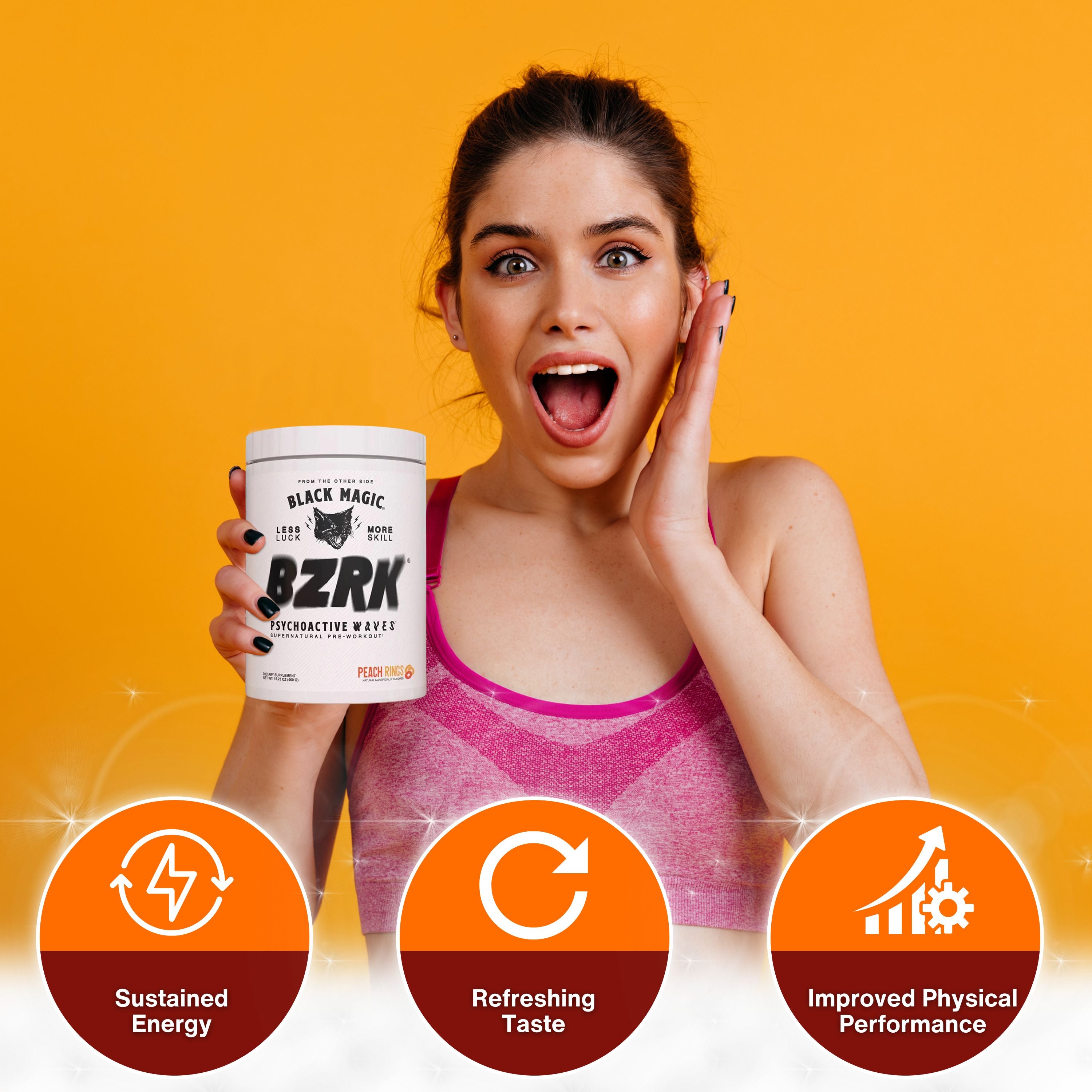 Black Magic Supply BZRK Psychoactive Waves Pre-Workout Powder - Peach Rings - 17.63oz (500g) - Pack of 1