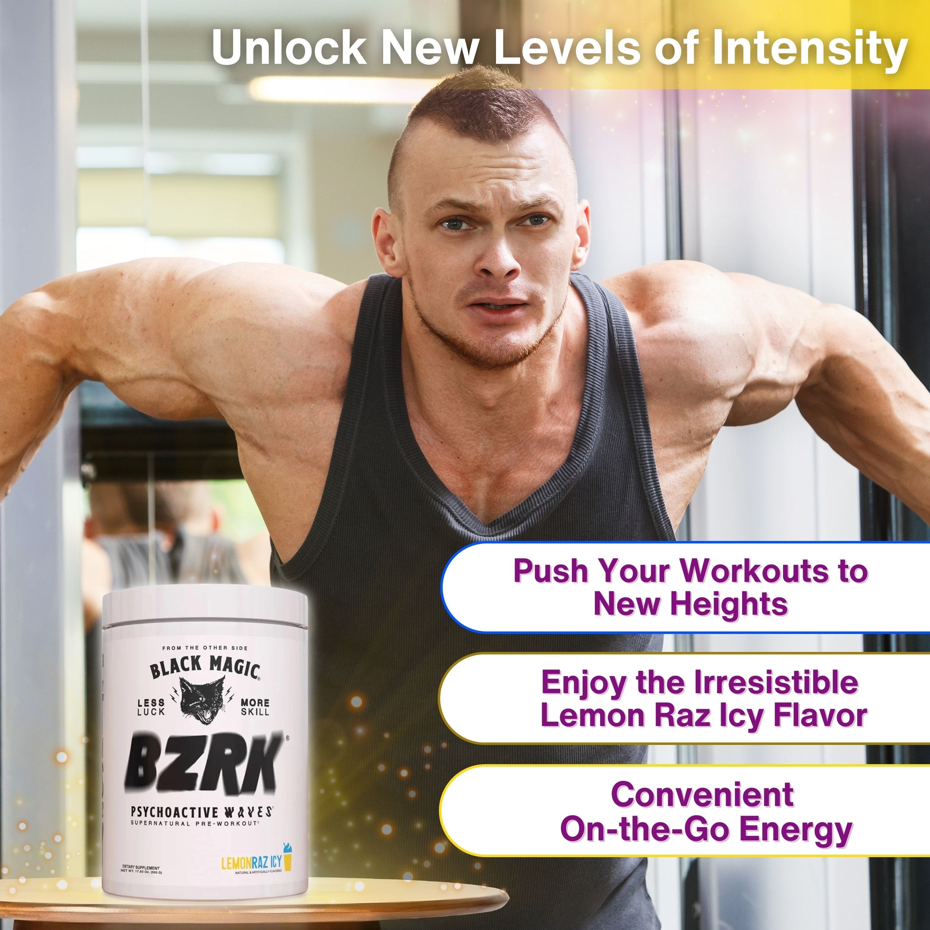 Black Magic Supply BZRK Psychoactive Waves Pre-Workout Powder - Lemonraz Icy - 17.63oz (500g) - Pack of 1