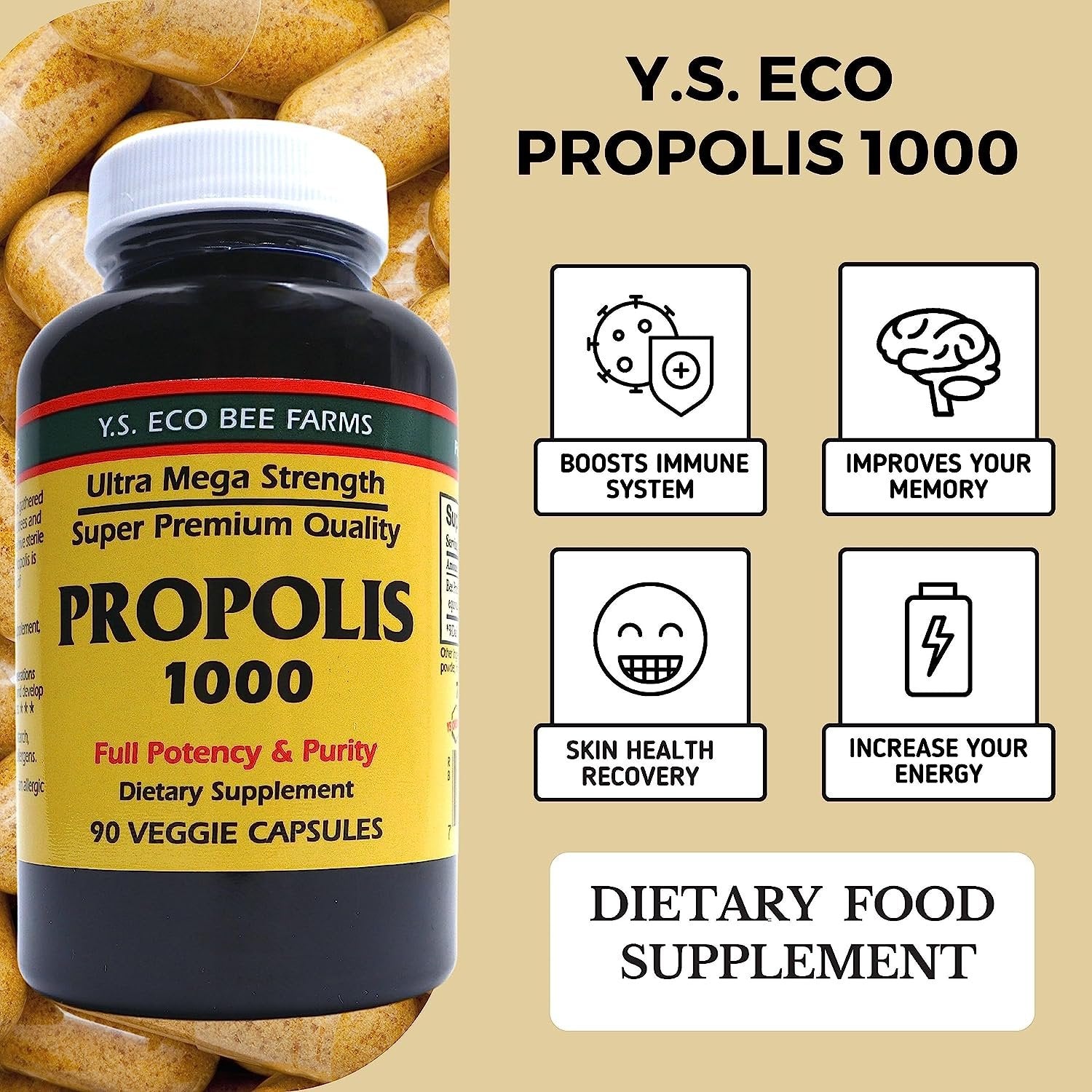 Y.S. Eco Bee Farms Propolis-Raw Unprocessed 1000mg - Your Gateway to Wellness - 90 Capsules with Bonus worldwidenutrition Multi Purpose Key Chain