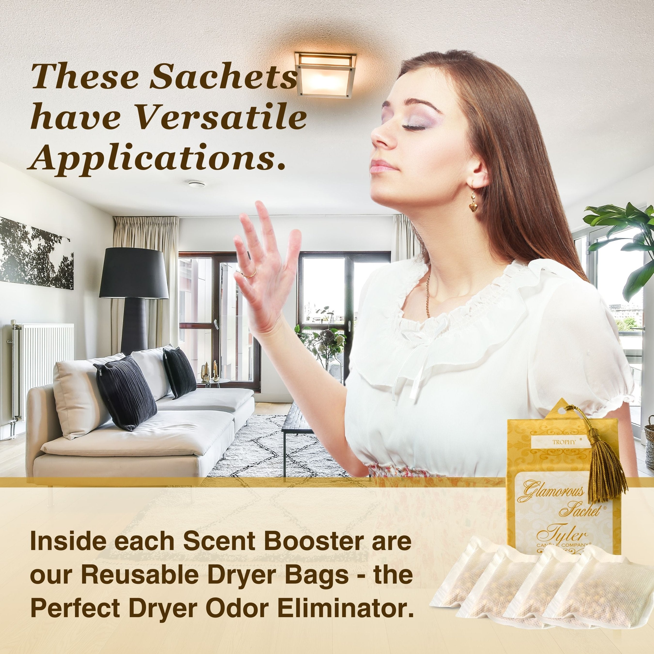 Tyler Candle Company Reusable Glamorous Dryer Sheets - Trophy - 2 Pack of 4 Sachet - with Multi-Purpose Key Chain