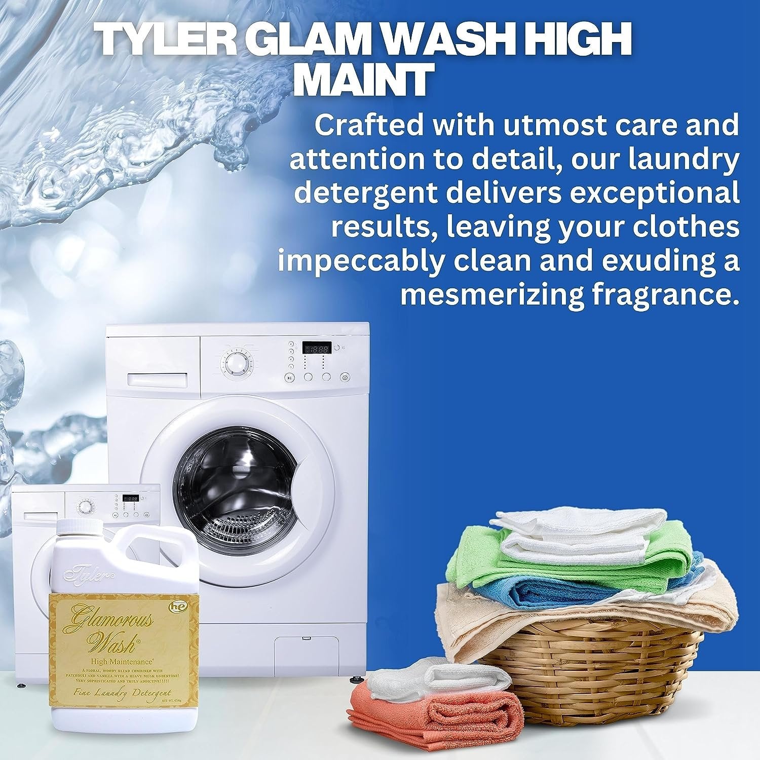 Tyler Candle Company Glamorous Wash High Maintenance Scent Fine Laundry Liquid Detergent - Phosphate-Free - Hand and Machine Washable - 1 Container of 16oz (454g) with Multi-Purpose Keychain