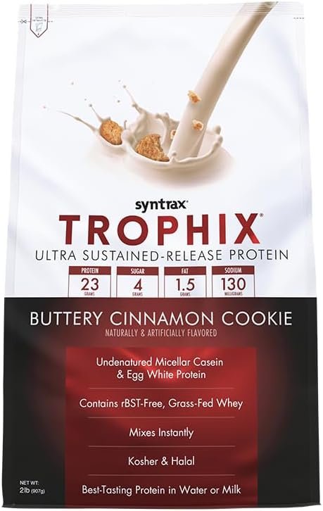 Syntrax Trophix - Ultra Sustained-Release Protein Powder - Kosher & Halal - Buttery Cinnamon Cookie, 2 Pounds