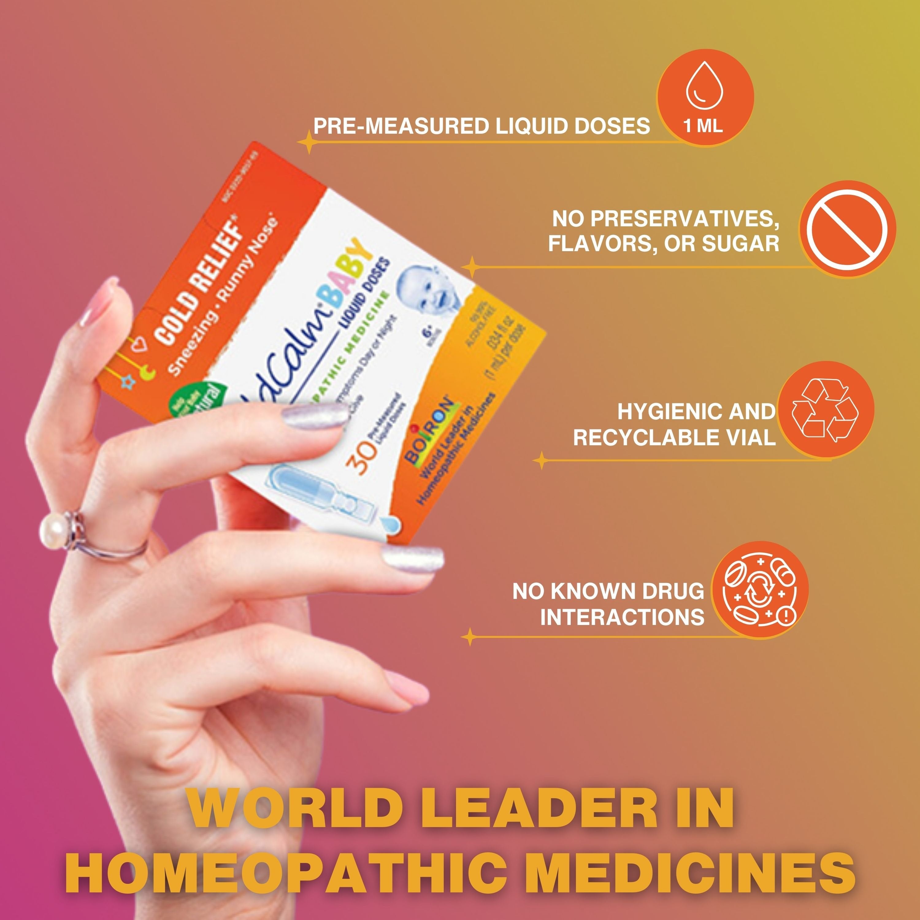 Boiron ColdCalm Baby Single-Use Liquid Doses, 1ml - Sneezing - Runny Nose - Nasal Congestion - 30ct with Multi-Purpose Keychain