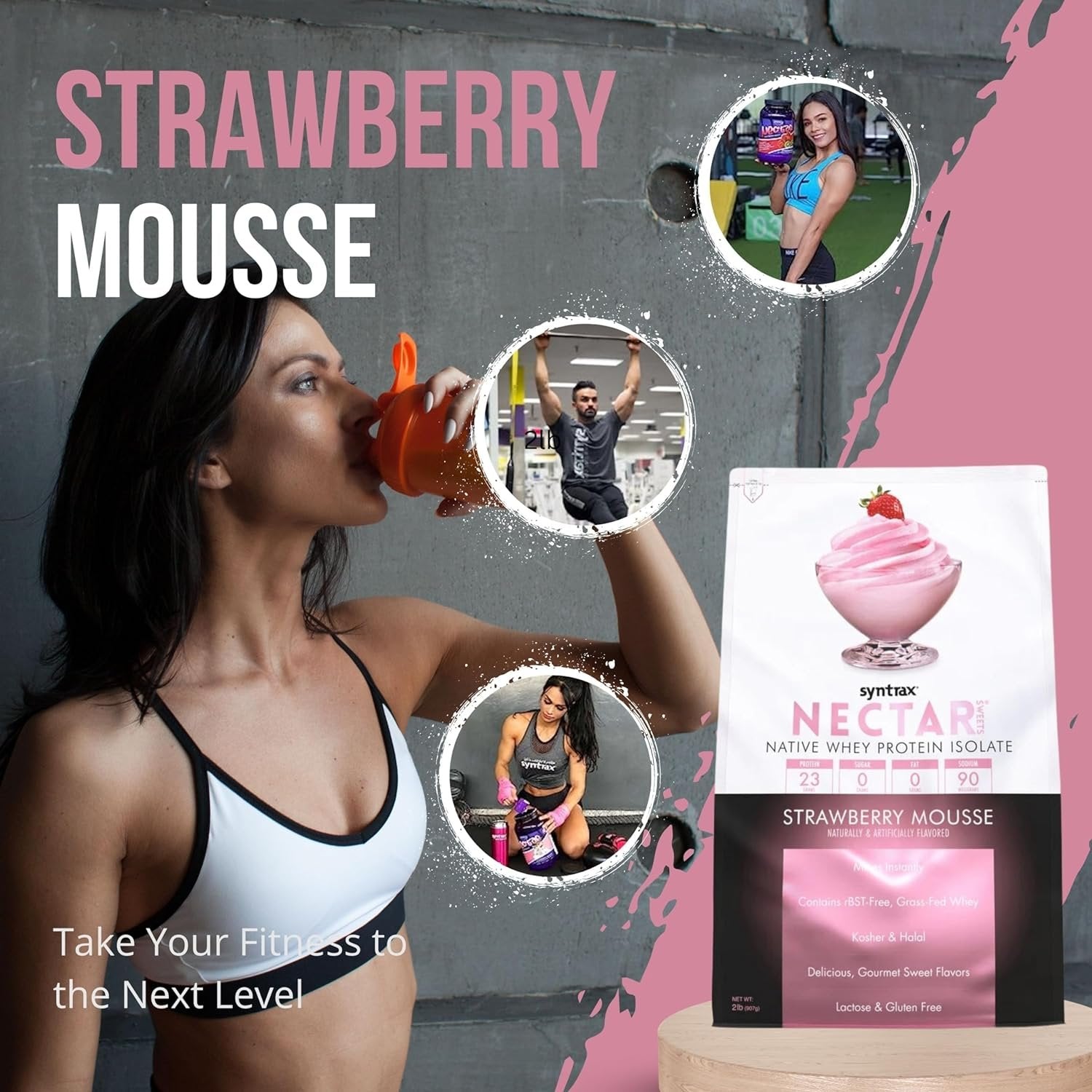 Strawberry Mouse Syntrax Nectar Native Whey Protein Isolate (2lb Bag) Natural Vanilla - Muscle Support - with Multi-Purpose Keychain
