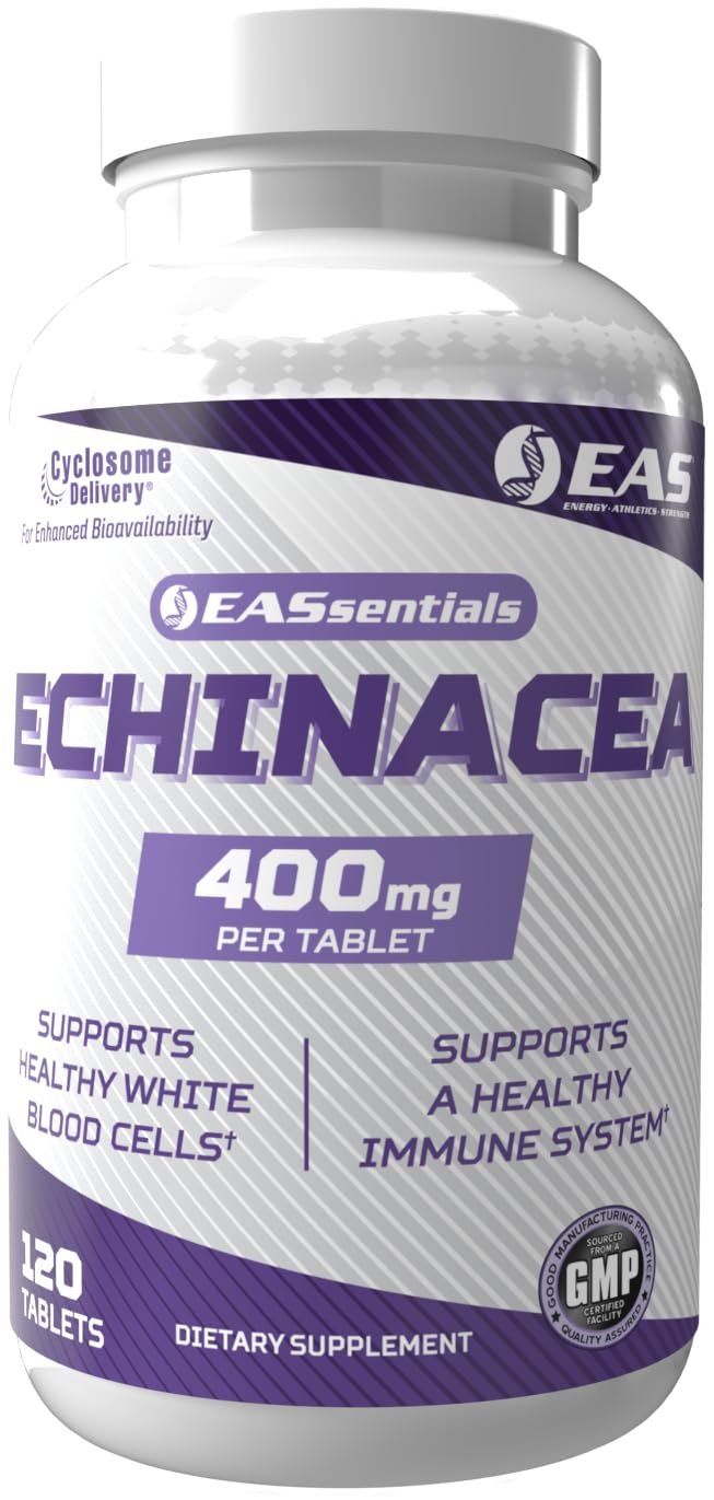 EAS Echinacea 400mg | Tri Blend Formulation | Immune & Respiratory Support | Gluten Free, Non GMO | Better Absorption with Cyclosome Delivery | 120 Tablets