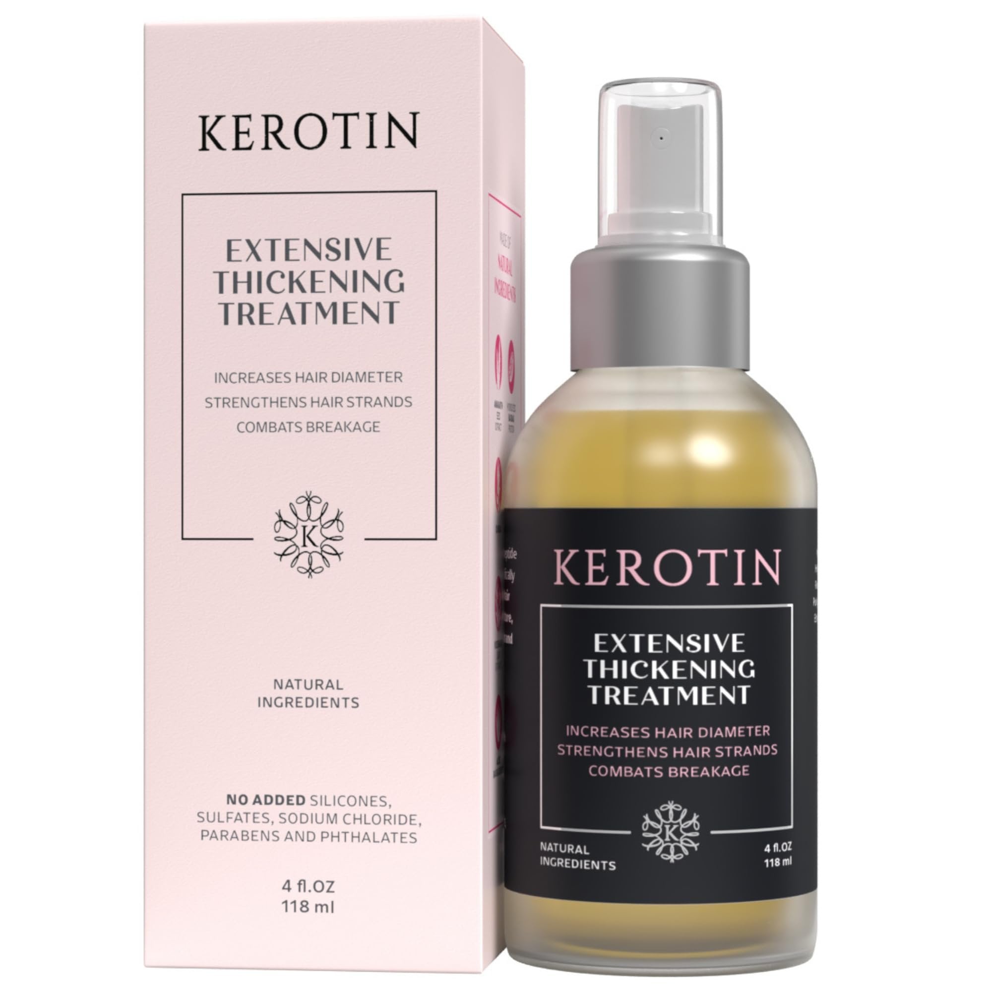 Kerotin Hair Thickening Treatment Spray (4 fl oz) - for Fine & Thin Hair Growth in Women, Heat Protectant, Repair Mist for Volume, Body & Shine, Diameter Booster - Natural, Sulfate & Cruelty Free, Made in USA
