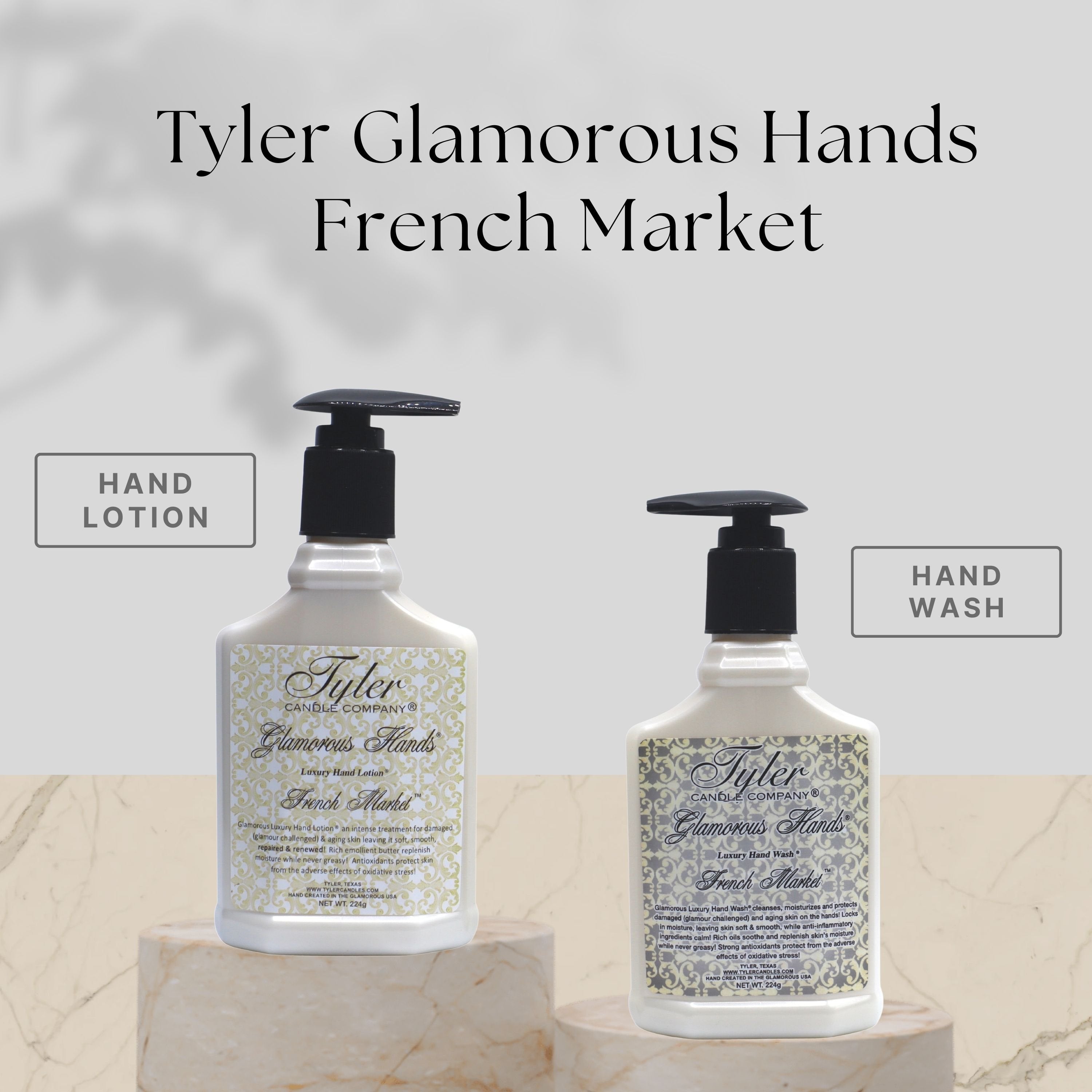 Tyler Candle Company French Market Glamorous Scented Hand Wash and Hand Lotion Gift Set in Pump Bottles - Pack of 1, 8 oz - with Multi-Purpose Keychain