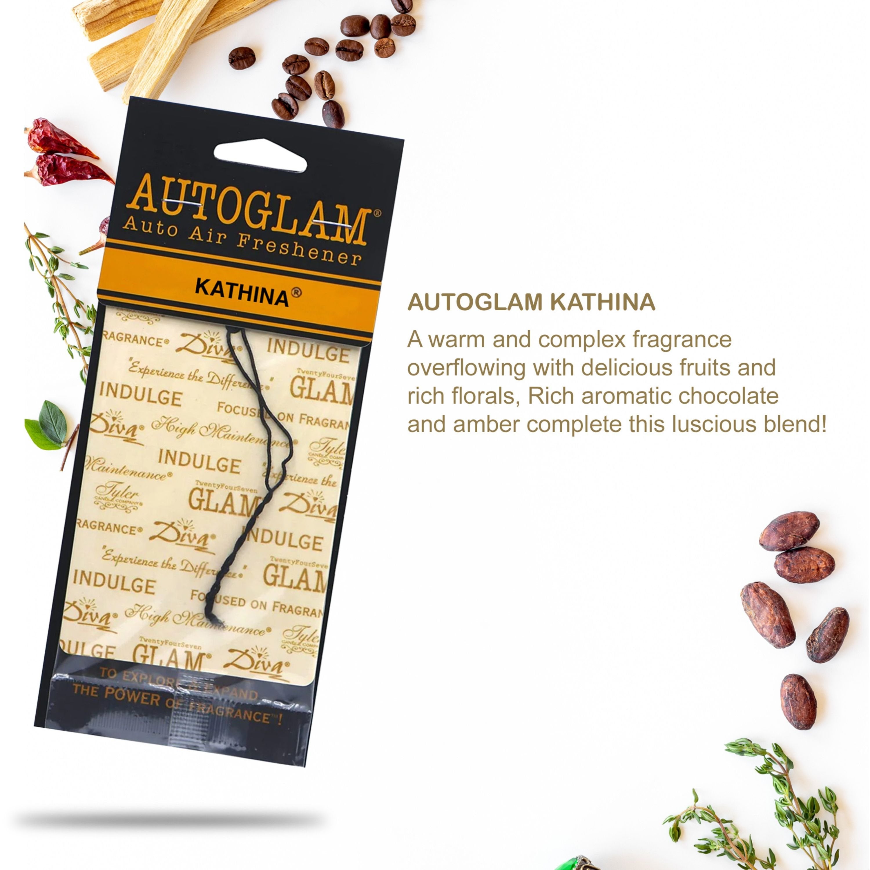 Tyler Candle Company Glamorous Gift Suite VI Kathina - Glam On Demand Linen and Room Spray Bottle, Prestige Candle, Glamorous Wash Laundry Detergent, Autoglam Air Freshener & Keychain