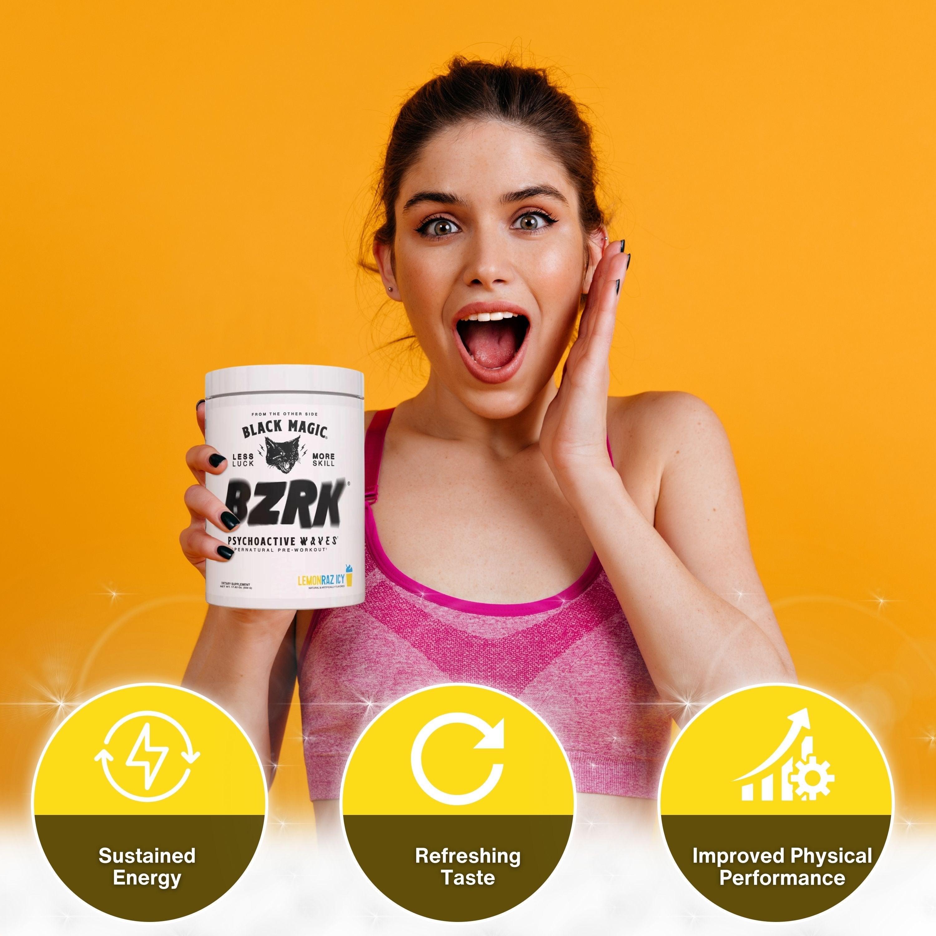 Black Magic Supply BZRK Psychoactive Waves Pre-Workout Powder - Lemonraz Icy - 17.63oz (500g) - Pack of 1