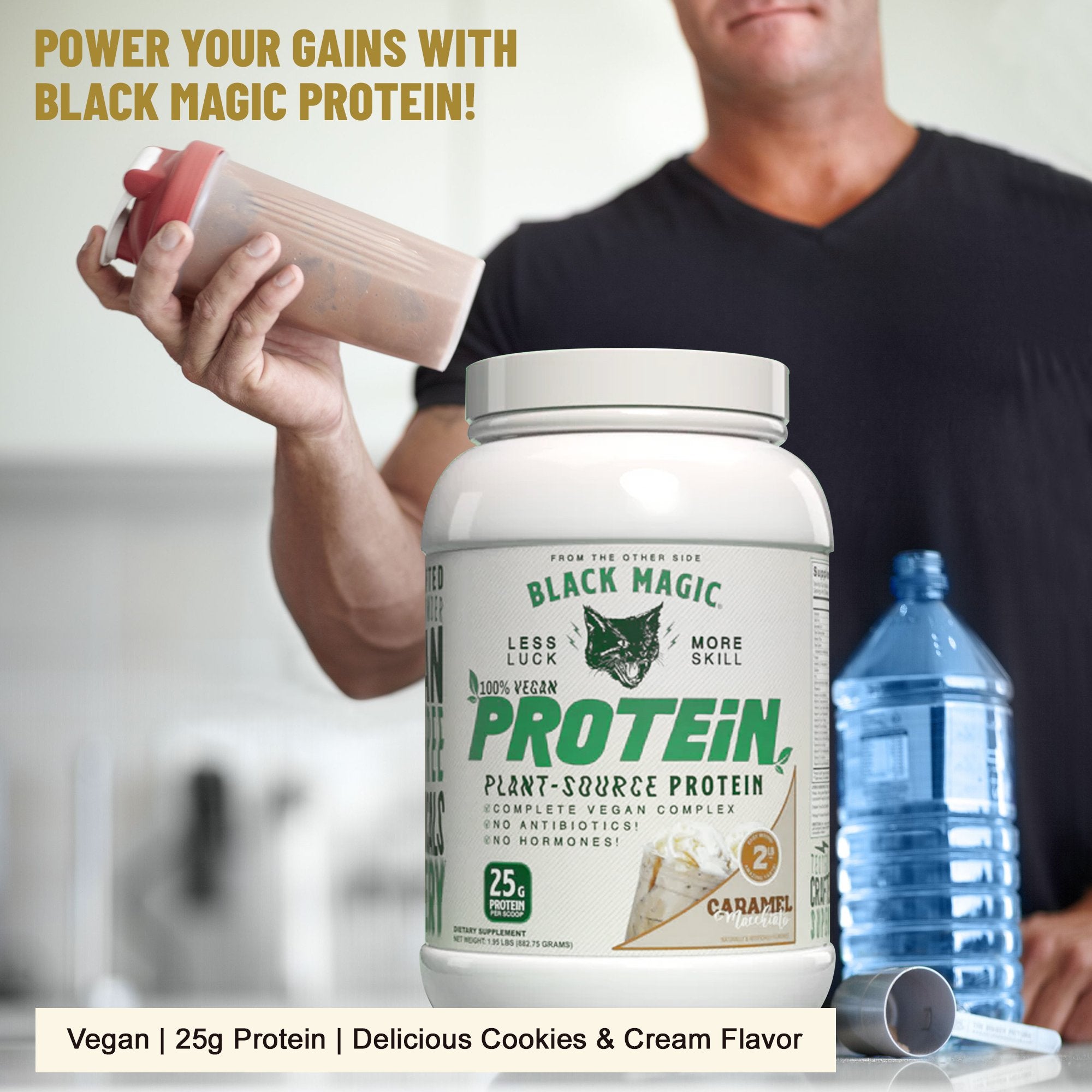 Worldwide Nutrition Bundle Compatible with Black Magic Multi-Source Protein - Whey, Egg, and Casein Complex with Enzymes & MCT Powder - Vegan Caramel Macchiato Protein Powder - 2 LB with Keychain