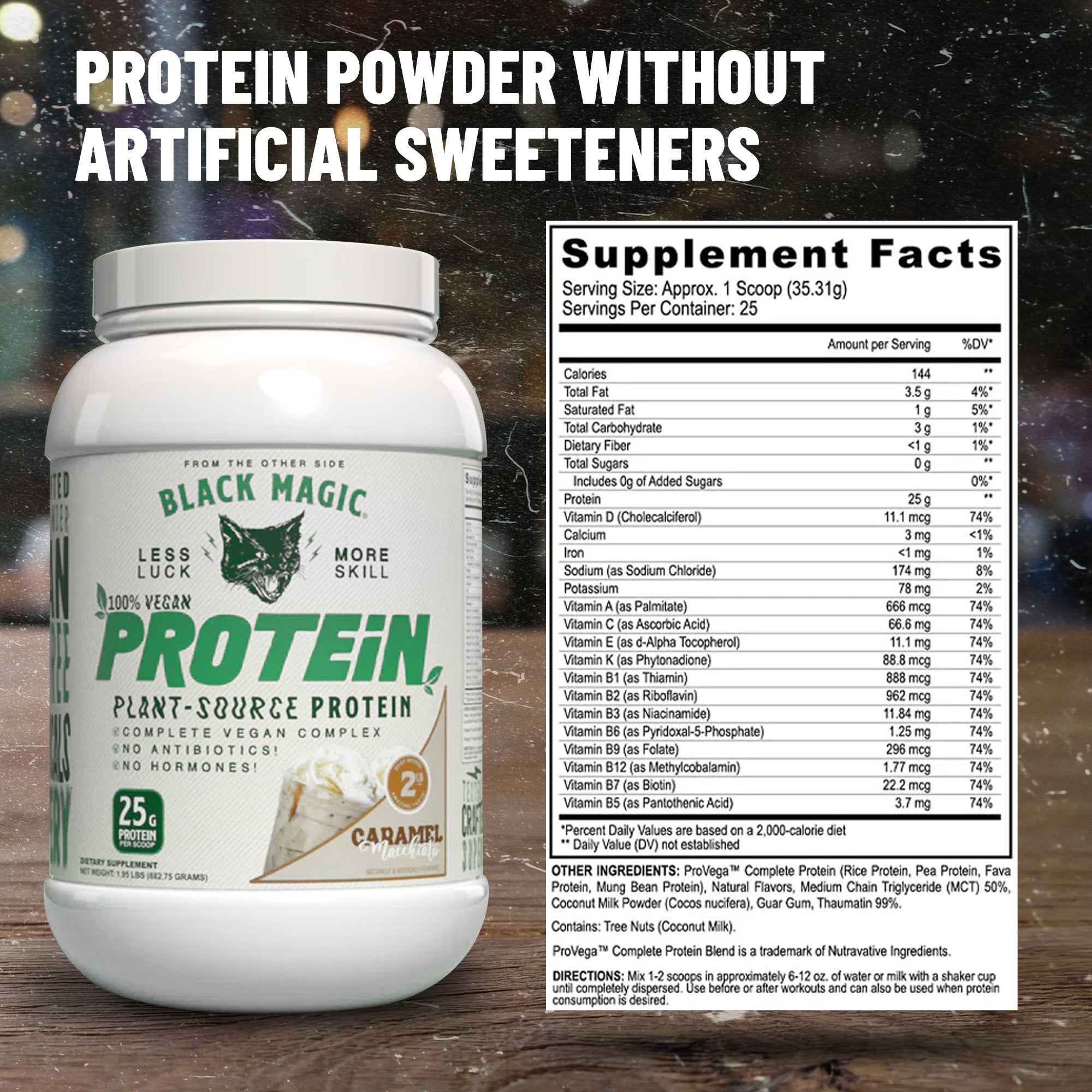 Worldwide Nutrition Bundle Compatible with Black Magic Multi-Source Protein - Whey, Egg, and Casein Complex with Enzymes & MCT Powder - Vegan Caramel Macchiato Protein Powder - 2 LB with Keychain