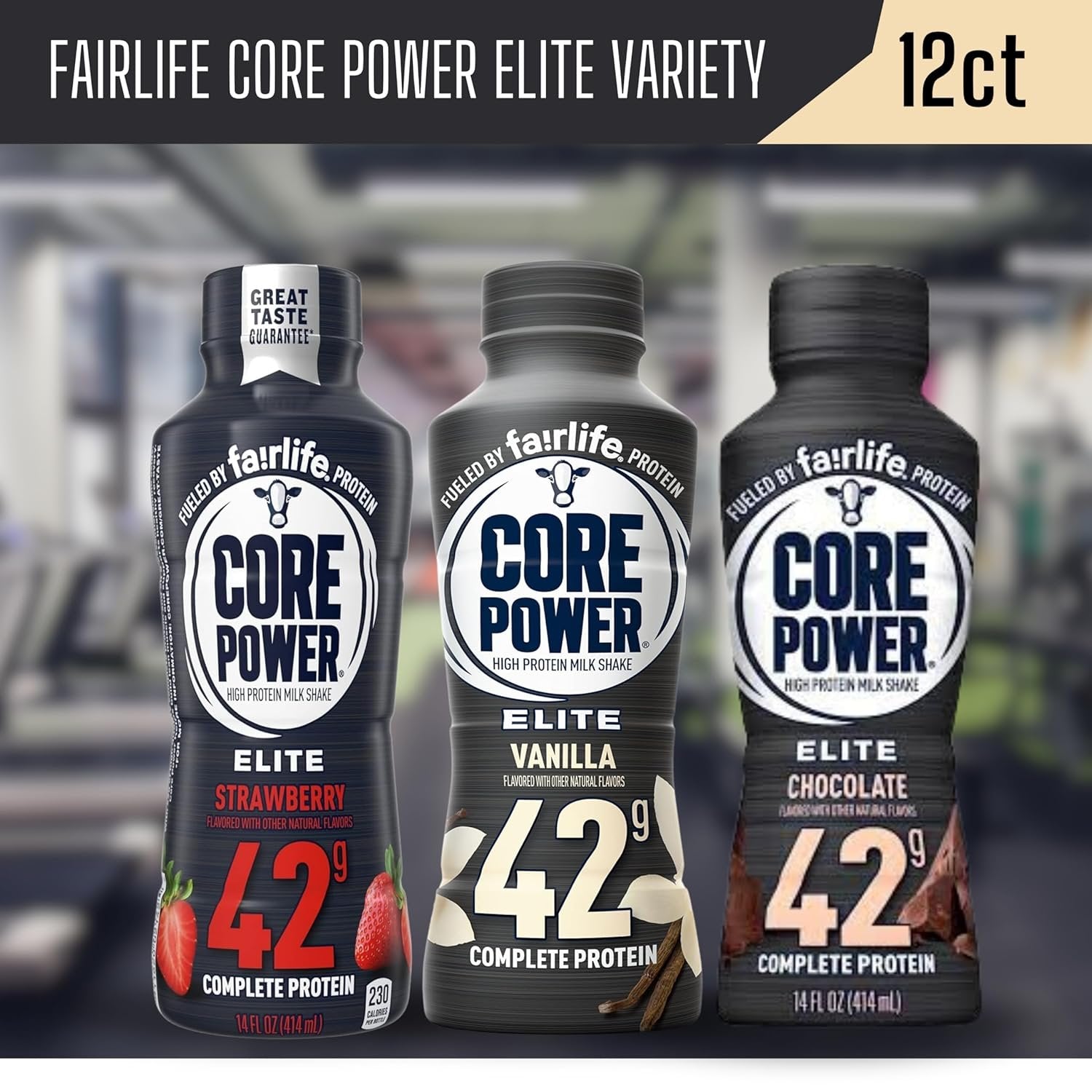 Fairlife Core Power Elite 42g High Protein Milkshake - Chocolate, Strawberry, Vanilla - Ready to Drink - 14 Fl Oz (Pack of 12)