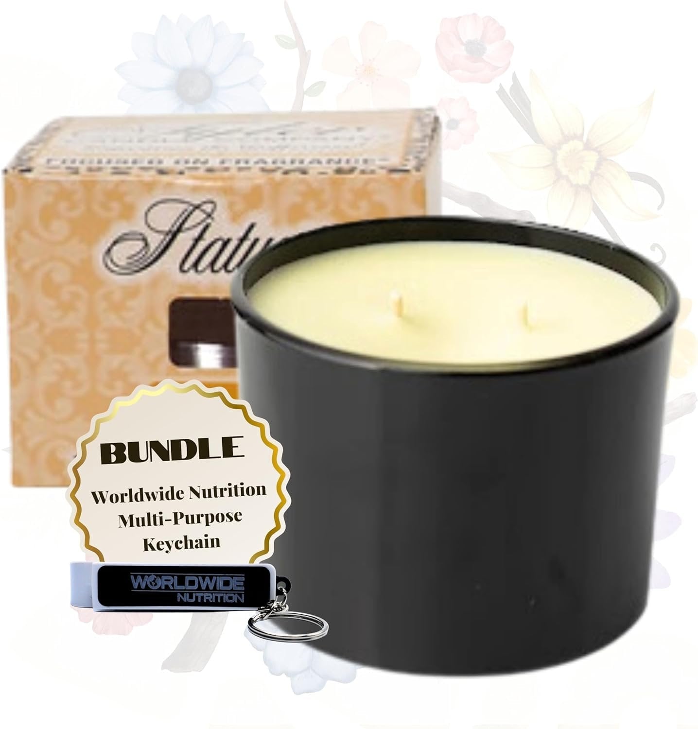 Worldwide Nutrition Bundle: Tyler Candle Company High Maintenance Glossy Black Stature Candle - Home Fragrance Scented Candle - 16 Oz, 2 Wick Candle Stature Model Home Decor and Keychain