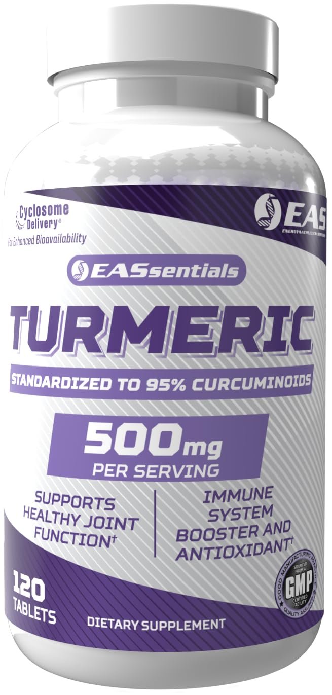 EAS Turmeric 500mg | 95% Standardized Curcuminoids | Boost Antioxidants, Immunity, & Joint Function | Better Absorption with Cyclosome Delivery | 120 Tablets