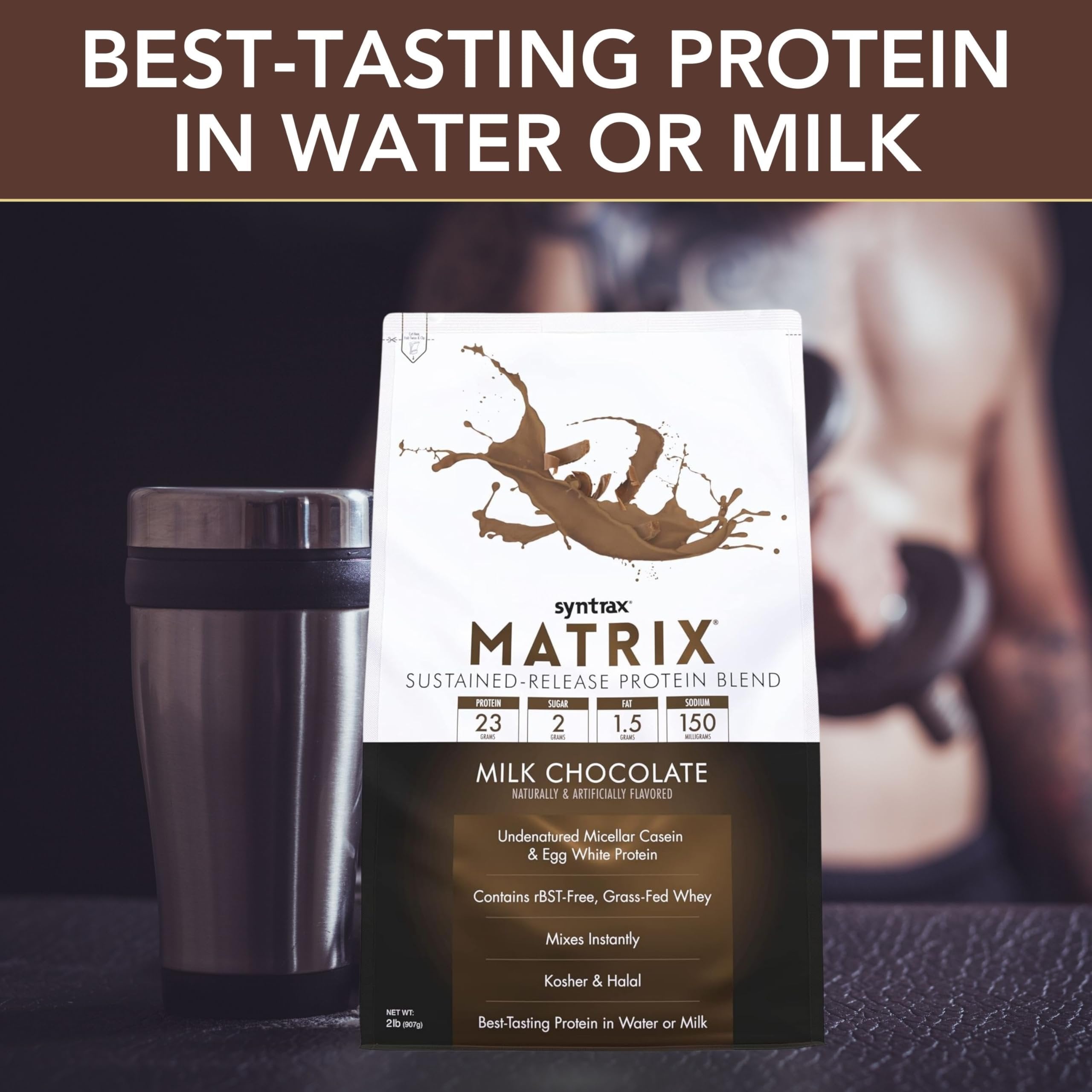 Syntrax Matrix Milk Chocolate Whey Casein Blend Protein Powder - Instant Mix High Protein Powder 2lb Kosher and Halal Whey Protein with Worldwide Nutrition Keychain