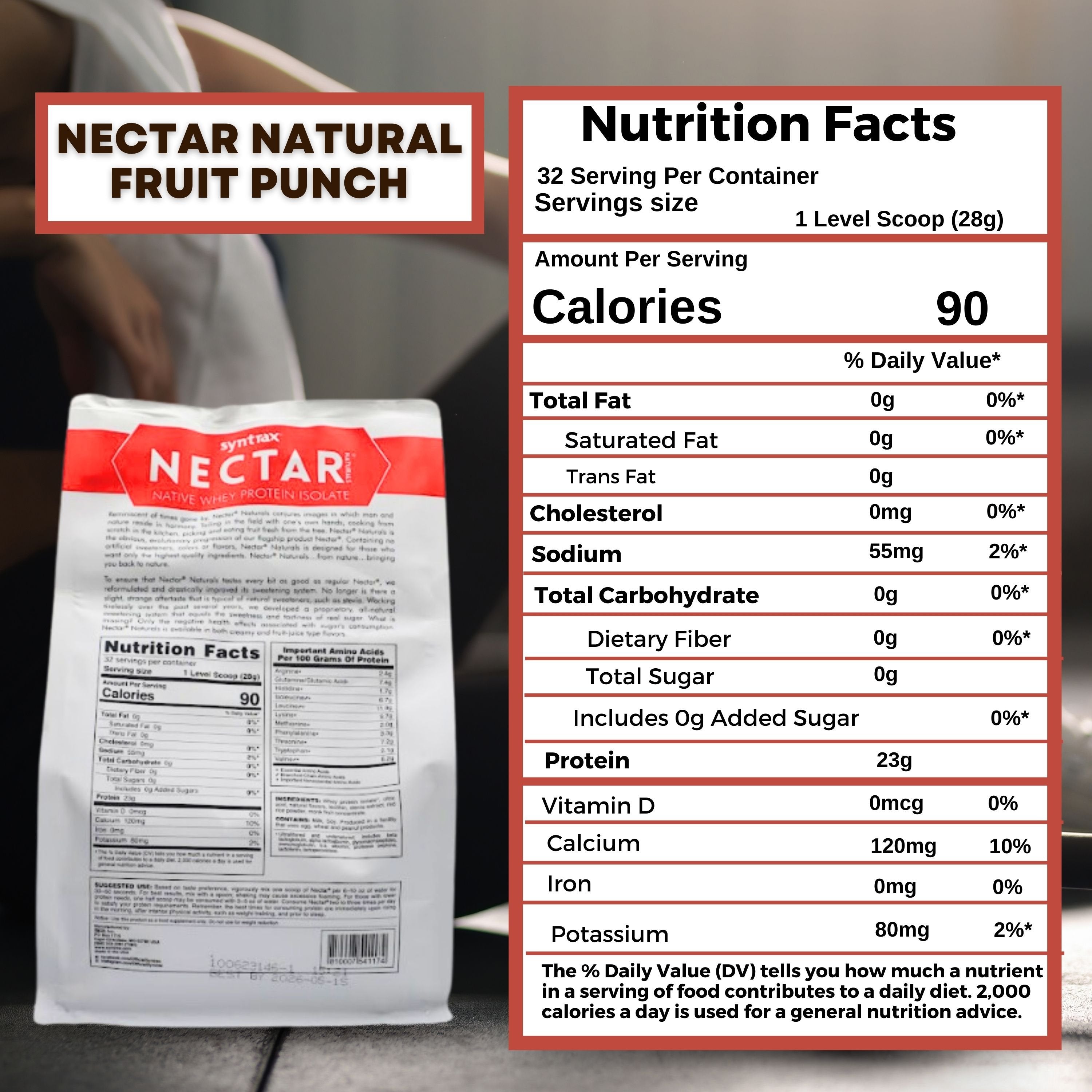 Fruit Punch Syntrax Nectar Native Whey Protein Isolate (2lb Bag) Natural Vanilla - Muscle Support - with Multi-Purpose Keychain