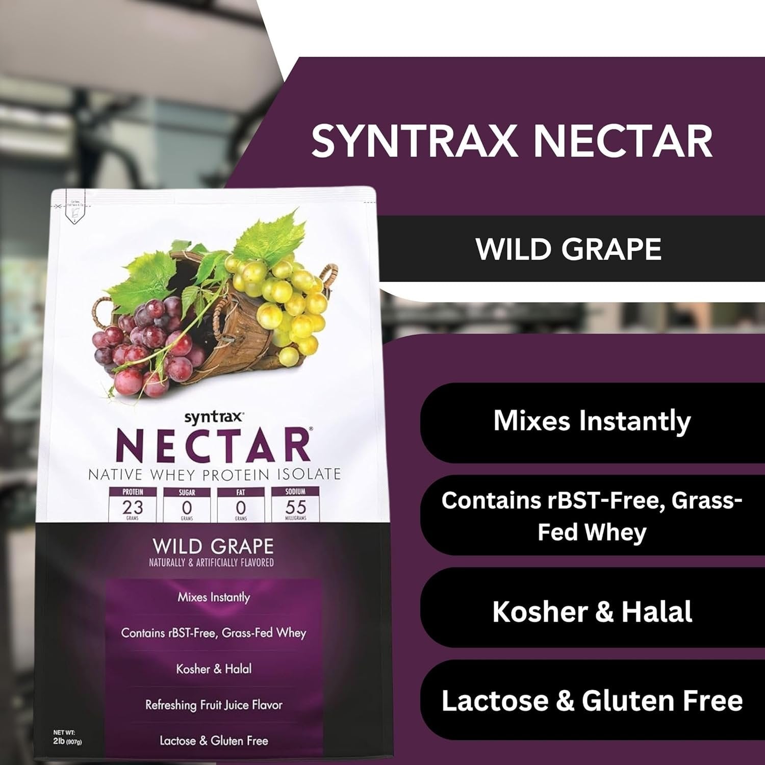Wild Grape Syntrax Nectar Native Whey Protein Isolate (2lb Bag) Natural Vanilla - Muscle Support - with Multi-Purpose Keychain