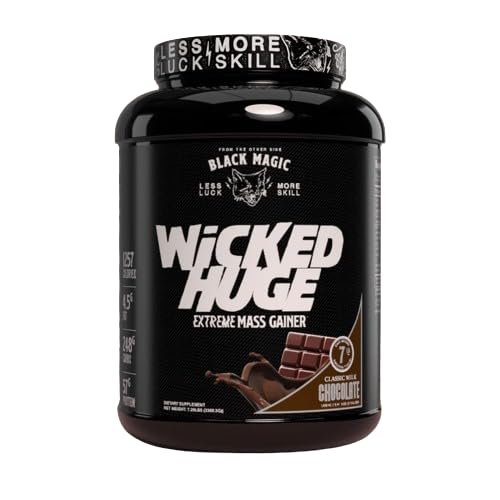 Black Magic Supply Wicked Huge Extreme Mass Gainer, 7.29lbs - Classic Milk Chocolate Powder - Muscle Building - Pack of 1 with Keychain