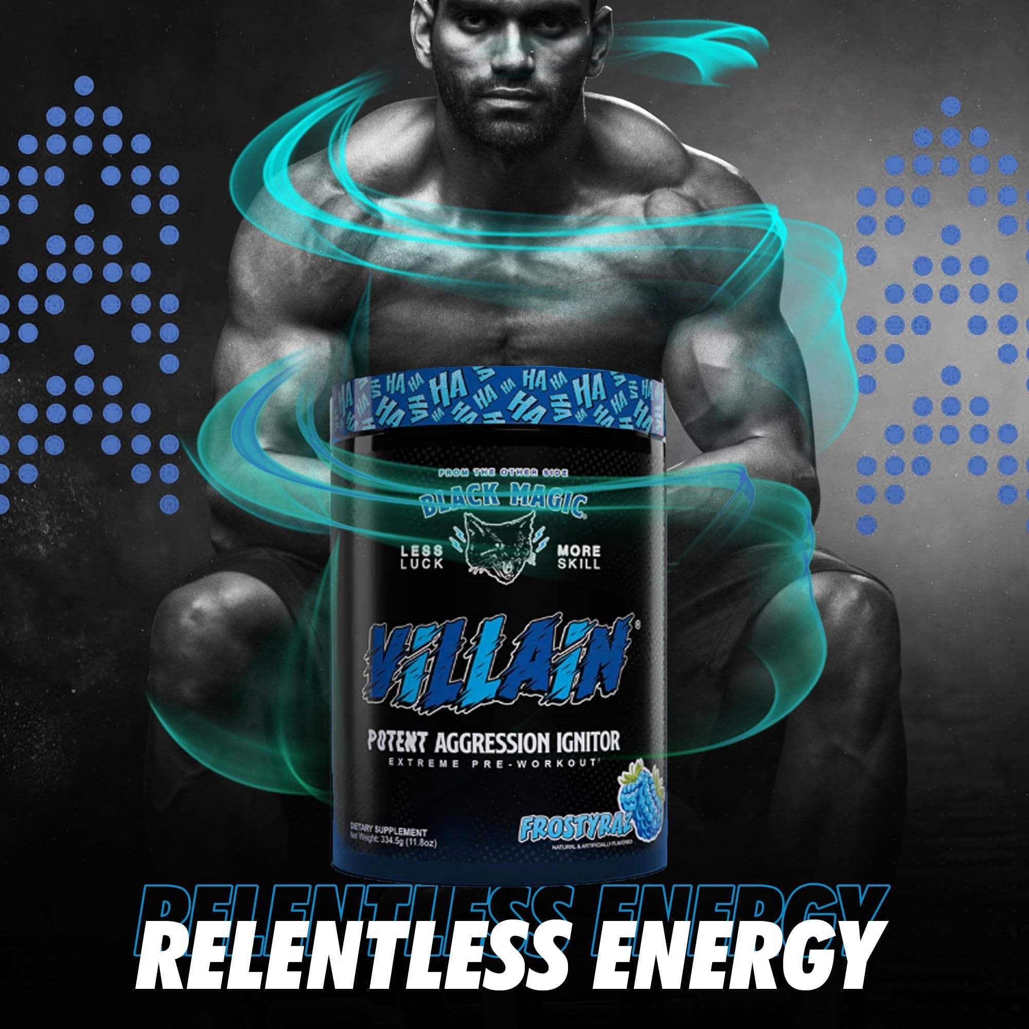 Black Magic Supply Froztyraz Villian, 11.8 oz - High-Stim Nootropic Pre-Workout - Beta-Alanine, L-Tyrosine, & Caffeine - Pack of 1 with Keychain