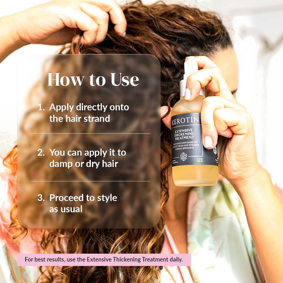 Kerotin Hair Thickening Treatment Spray (4 fl oz) - for Fine & Thin Hair Growth in Women, Heat Protectant, Repair Mist for Volume, Body & Shine, Diameter Booster - Natural, Sulfate & Cruelty Free, Made in USA