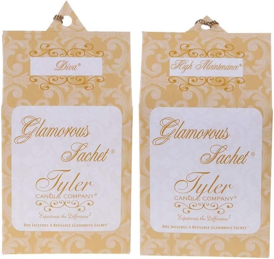 Tyler Candle Glamorous Diva & High Maintenance Sachets Bundle (4 Reusable Glamorous Sachet Each) (Diva&High Maintenance)