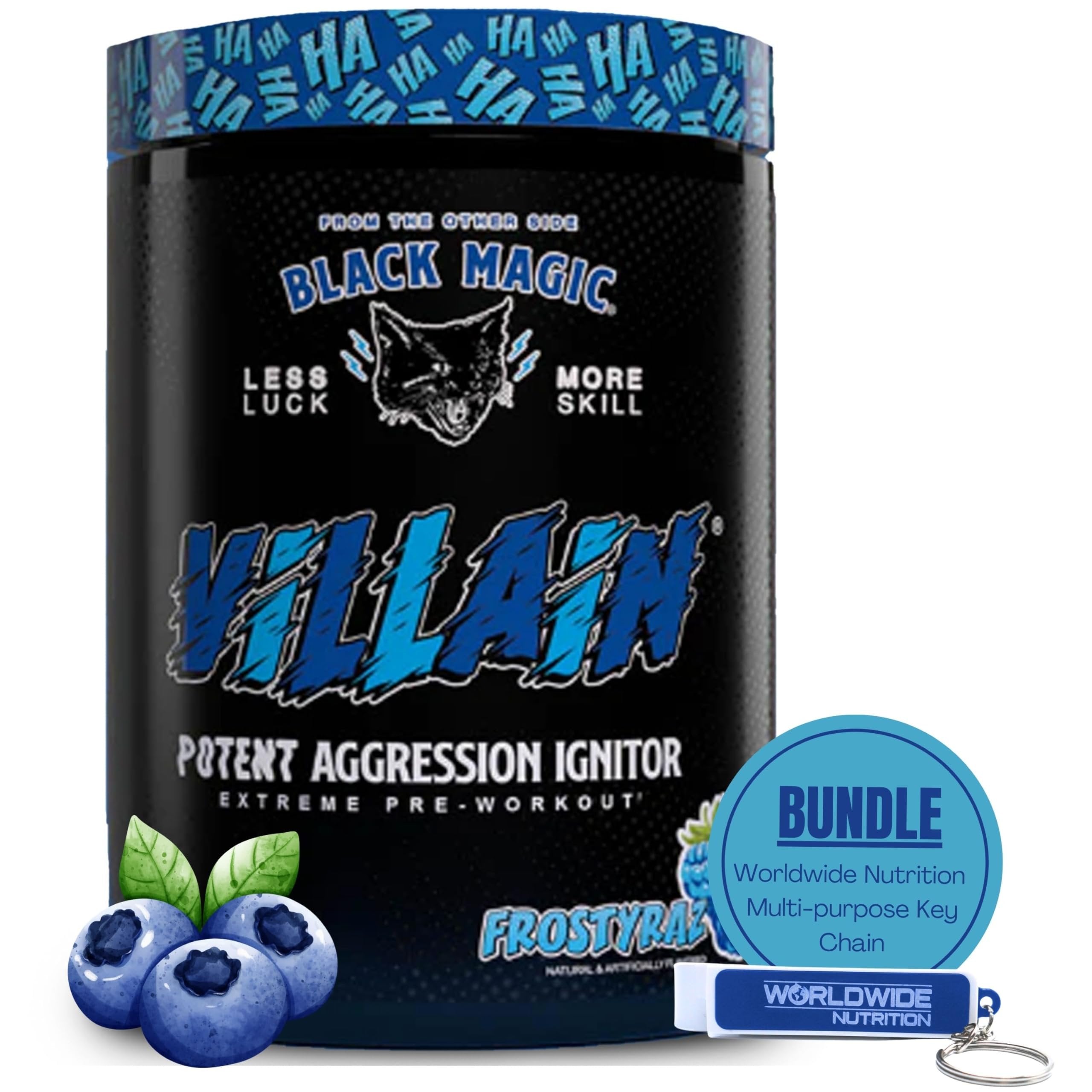 Black Magic Supply Froztyraz Villian, 11.8 oz - High-Stim Nootropic Pre-Workout - Beta-Alanine, L-Tyrosine, & Caffeine - Pack of 1 with Keychain
