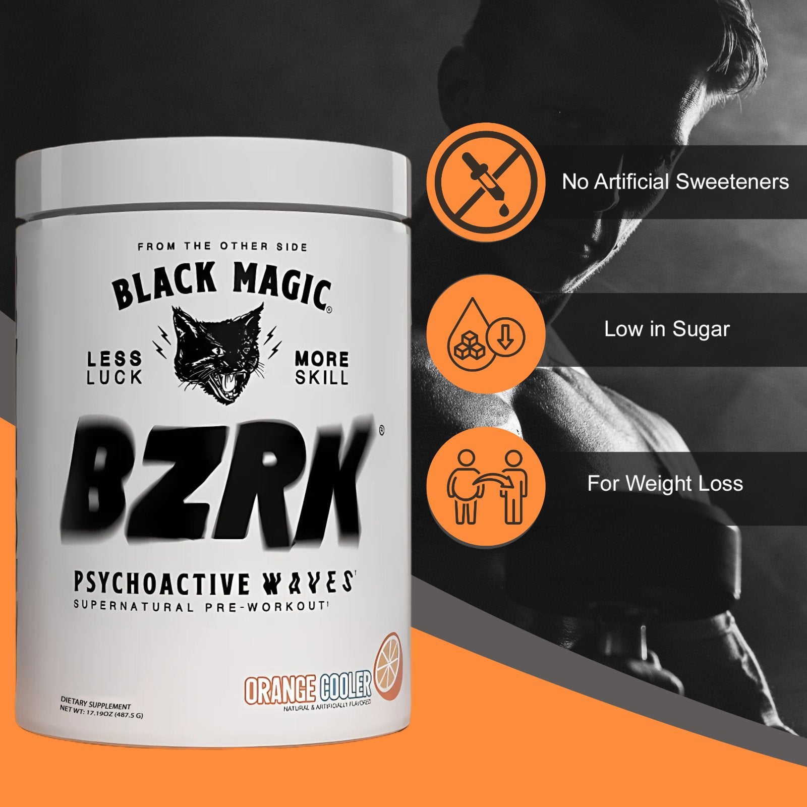 Black Magic Supply BZRK Psychoactive Waves Supernatural Pre-Workout, 487.5g - Orange Cooler Flavor - Energy Booster - 25 Servings - Pack of 1