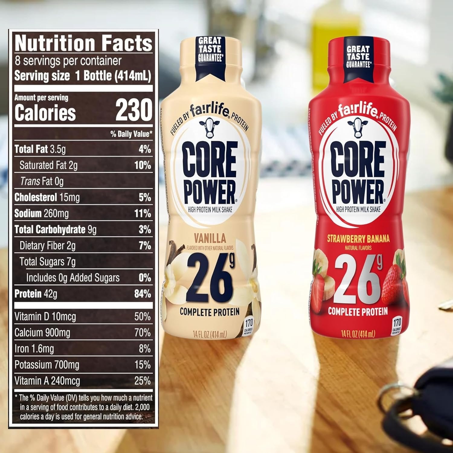 Fairlife Core Power 26g High Protein Milkshake in 3 Flavors (Strawberry Banana /Vanilla / Chocolate) - 12 Pack of 14oz - with Multi-Purpose Key Chain