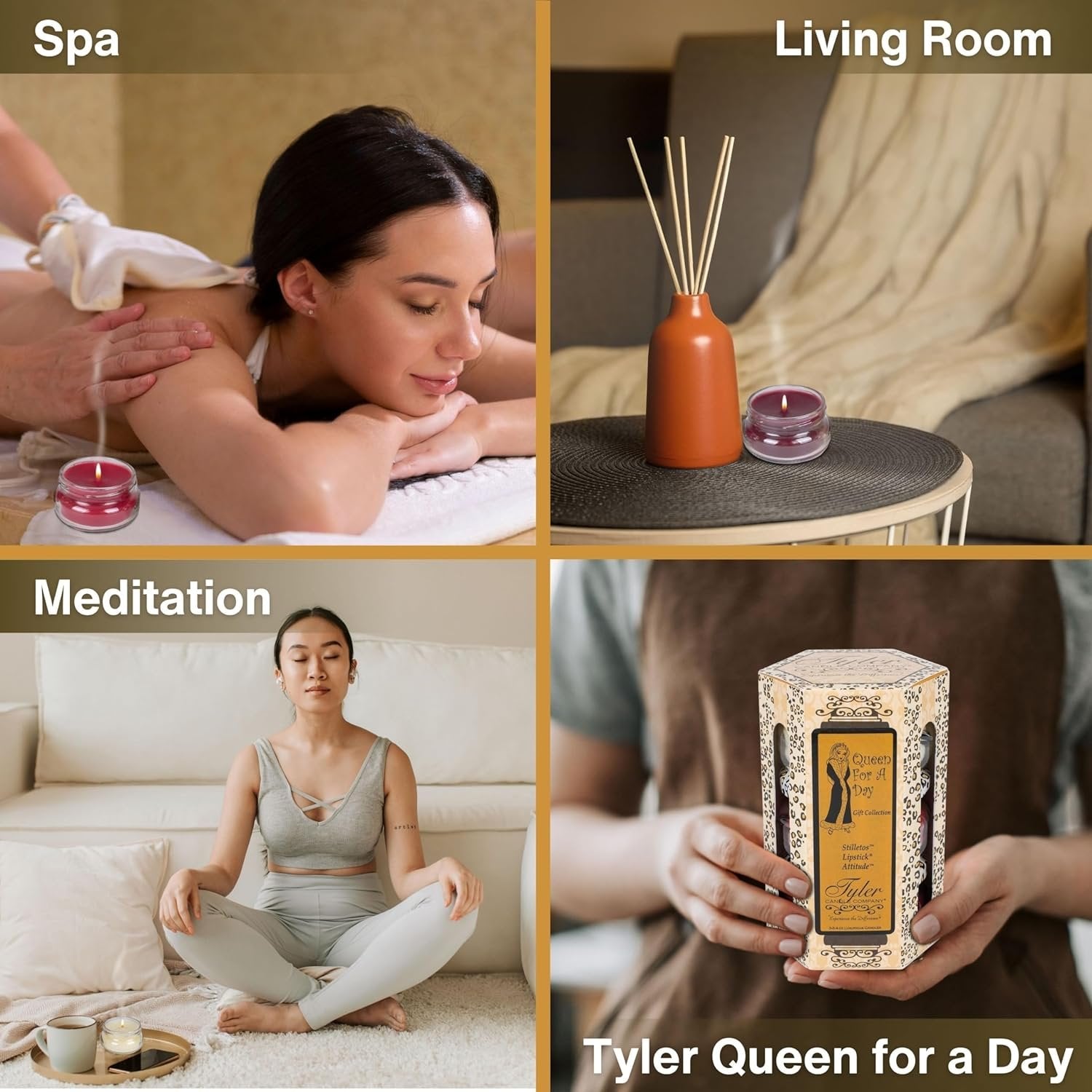 Tyler Candle Company Queen for a Day Scented Candles - Gift Collection - 3 Relaxing Soy Wax Candle Jar 3.4 oz Each and Multi-Purpose Key Chain