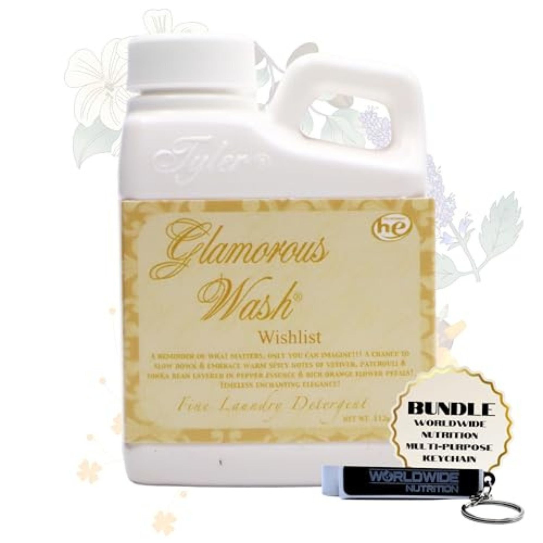 Tyler Candle Company Glamorous Wash Wishlist Scent Fine Laundry Liquid Detergent - Hand and Machine-Washable - 4 oz (112 gram) - Pack of 1 with Multi-Purpose Keychain