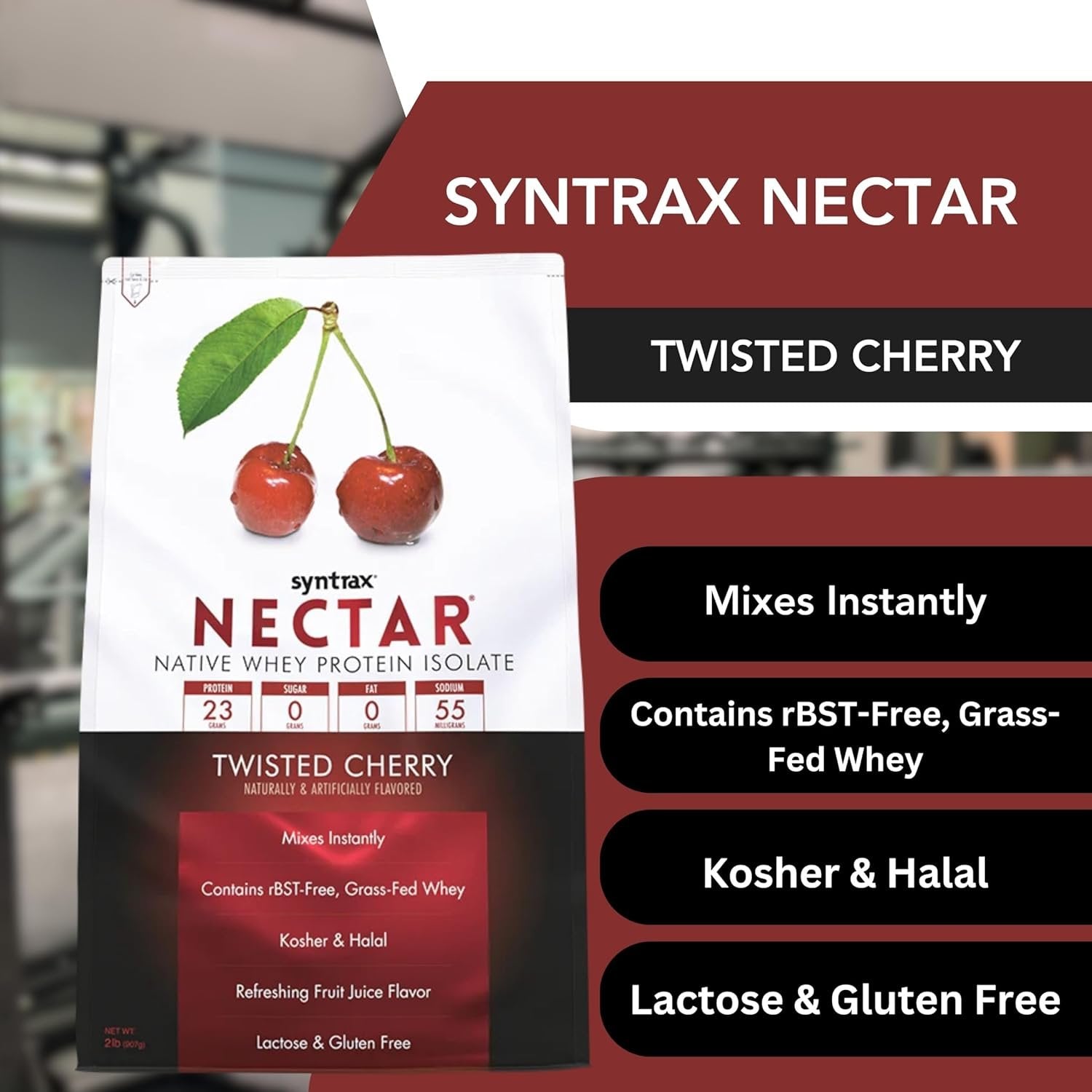 Twisted Cherry Syntrax Nectar Native Whey Protein Isolate (2lb Bag) Natural Vanilla - Muscle Support - with Multi-Purpose Keychain