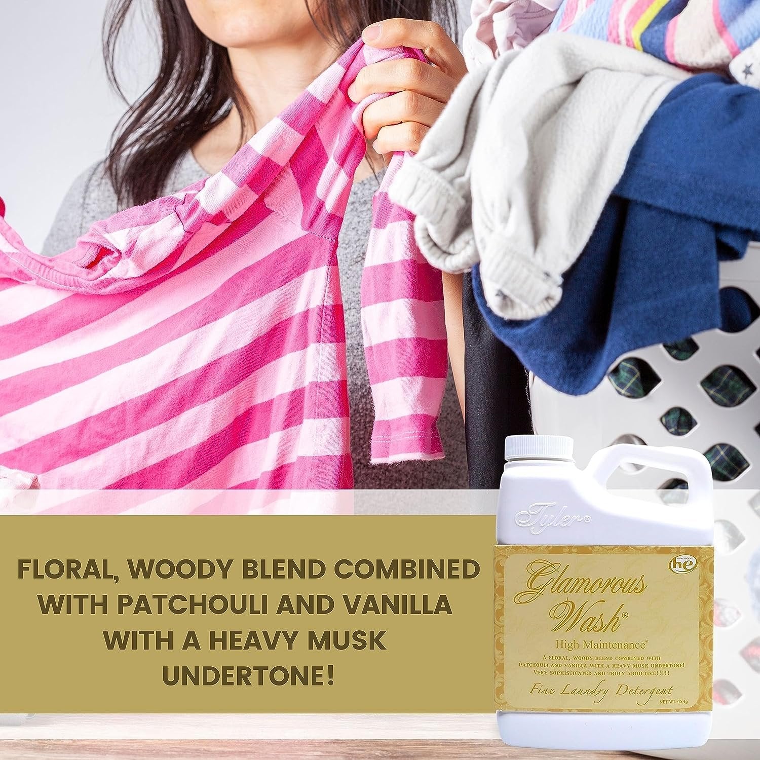 Tyler Candle Company Glamorous Wash High Maintenance Scent Fine Laundry Liquid Detergent - Phosphate-Free - Hand and Machine Washable - 1 Container of 16oz (454g) with Multi-Purpose Keychain