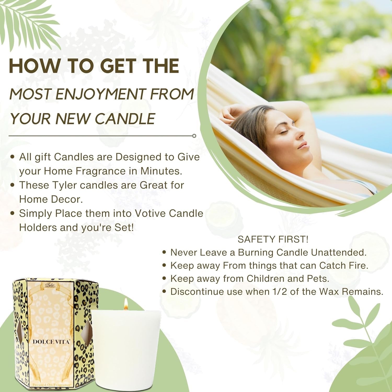 Tyler Candle Company Dolce Vita Votive Wax Scented Candles - 4 Pack of 2oz - Burn Time up to 15hrs - with Multi-Purpose Key Chain