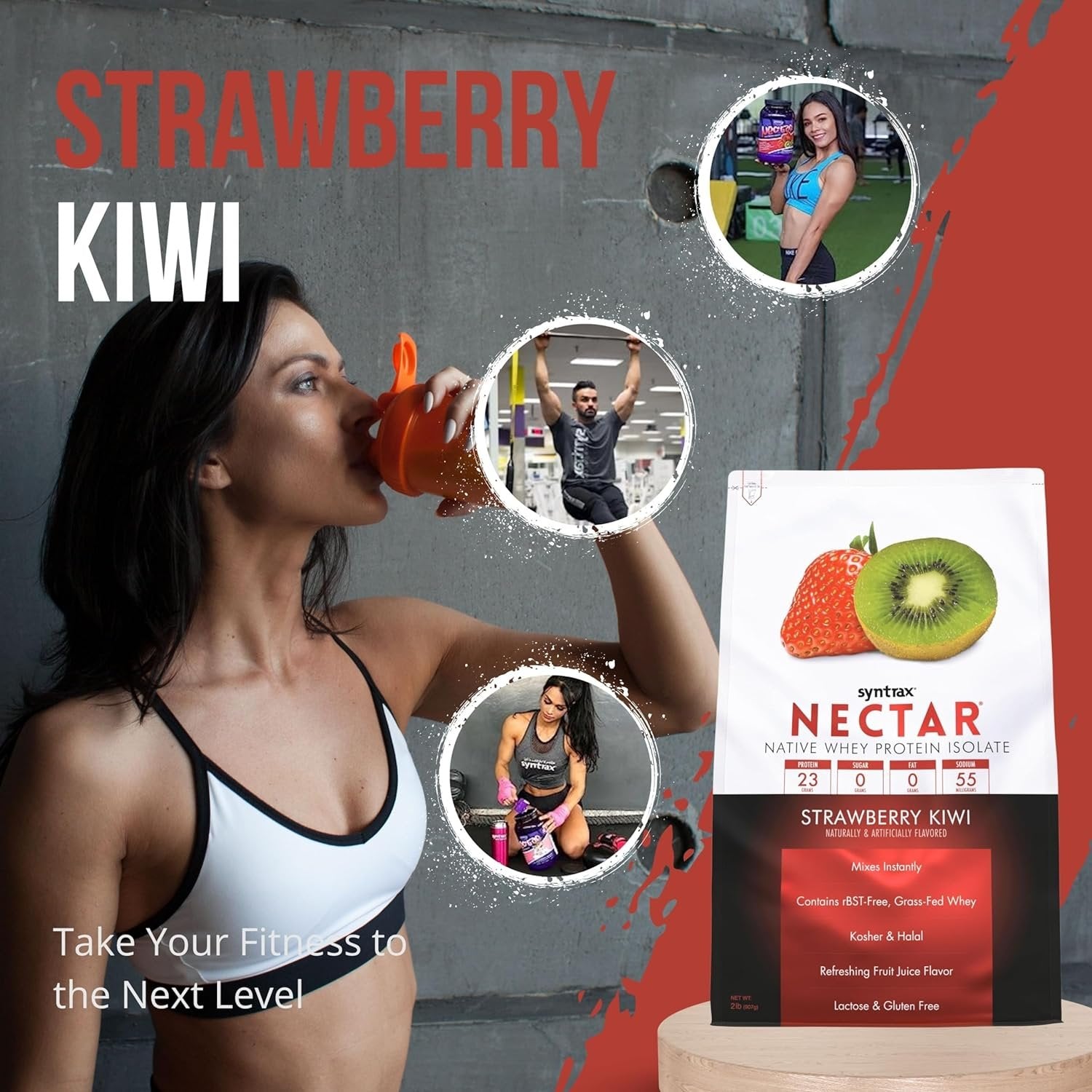 Strawberry Kiwi Syntrax Nectar Native Whey Protein Isolate (2lb Bag) Natural Vanilla - Muscle Support - with Multi-Purpose Keychain
