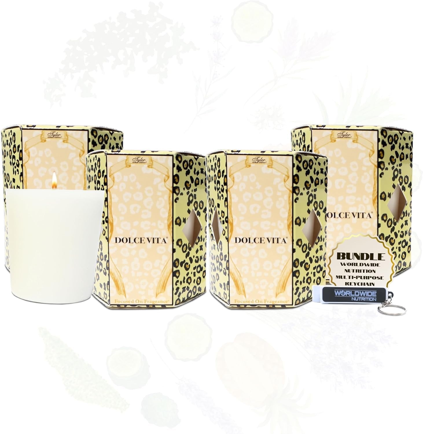 Tyler Candle Company Dolce Vita Votive Wax Scented Candles - 4 Pack of 2oz - Burn Time up to 15hrs - with Multi-Purpose Key Chain