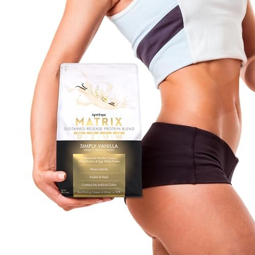 Syntrax Matrix - Sustained-Release Protein Powder Blend - Kosher & Halal - Muscle Support - Simply Vanilla - 5 lbs - with Multi-Purpose Key Chain